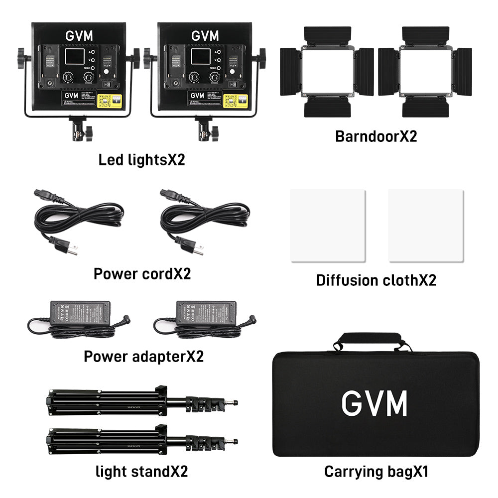 GVM-800D-III 40W Bi-color and RGB Video Panel Light(2-Light Kit)