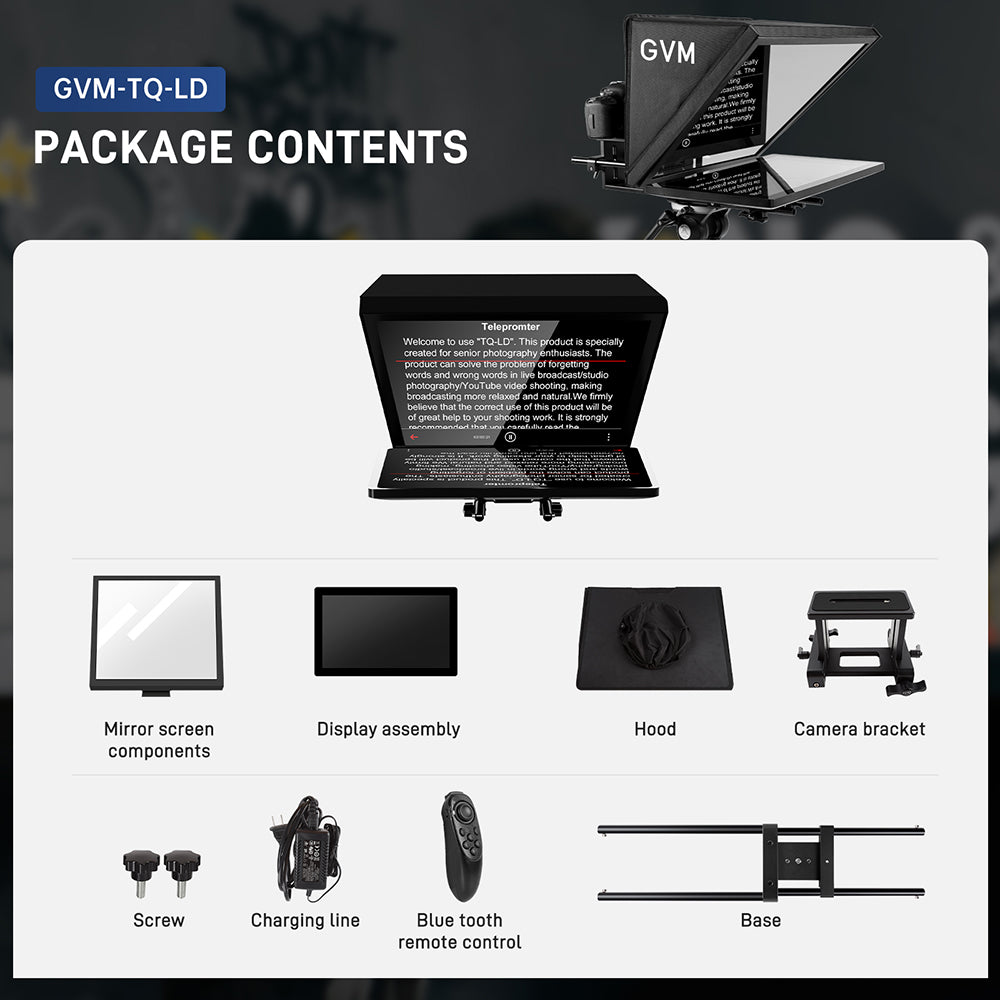 GVM TQ-LD Teleprompter for iPad Tablet & Smartphone with Bluetooth APP Control - GVM