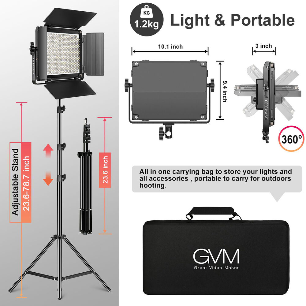 GVM-1000D 45W Bi-Color & RGB Video Light(3-Light Kit)