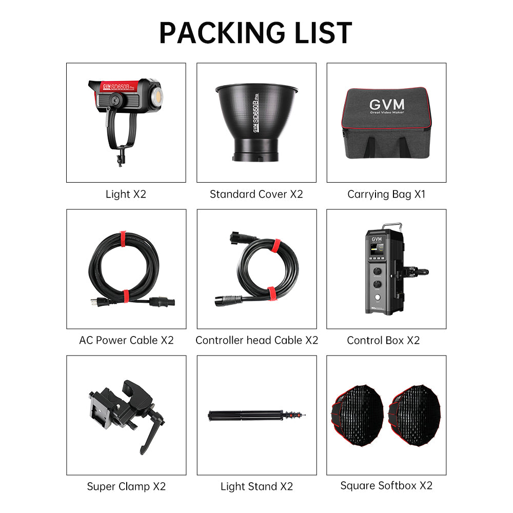 GVM PRO-SD650B 650W Waterproof Bi-Color Monolight(V-mount & Mesh Bluetooth)(2-Light kit)