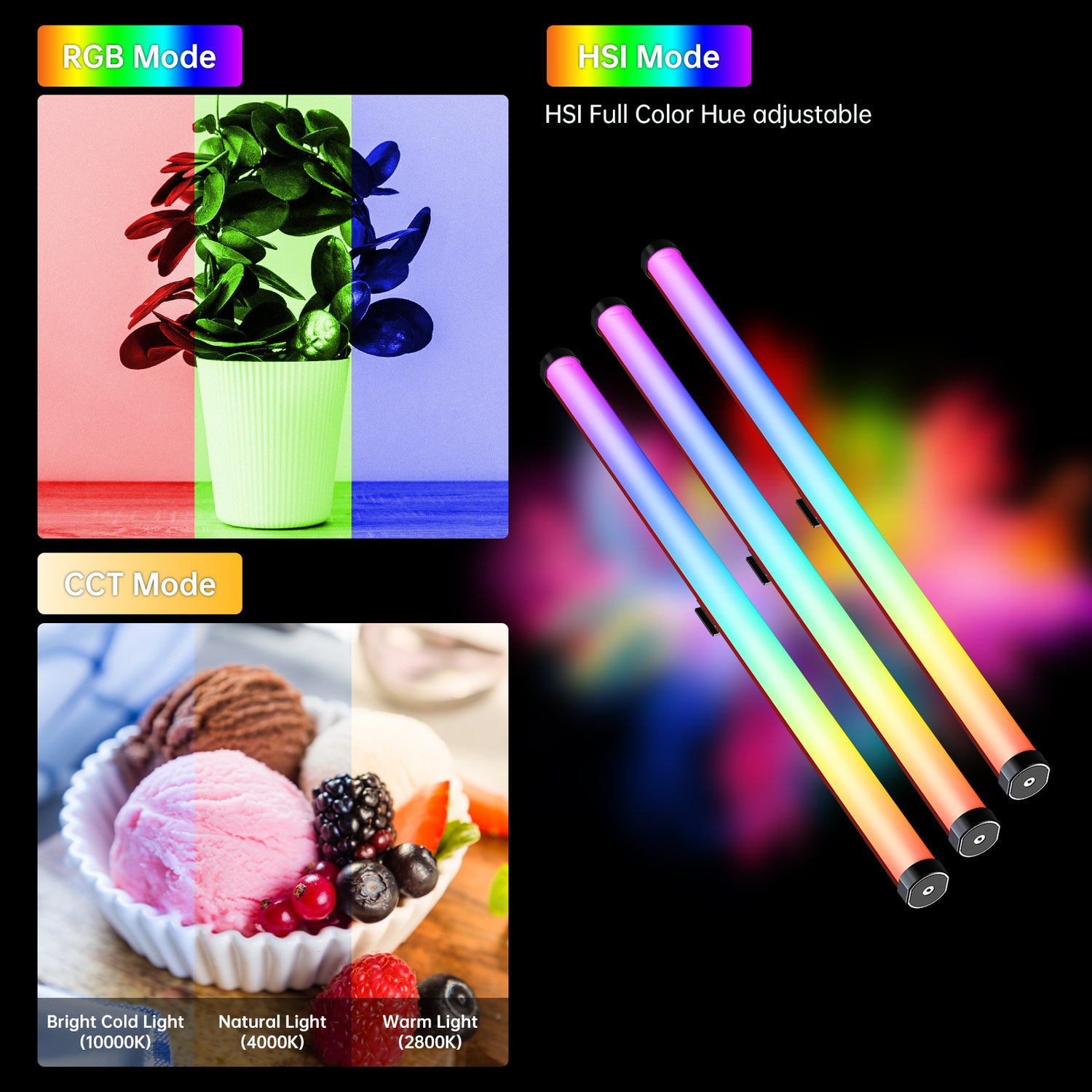 GVM RGB Tube Light with Softbox, 2 Packs 45W Handheld Wand Light, 48