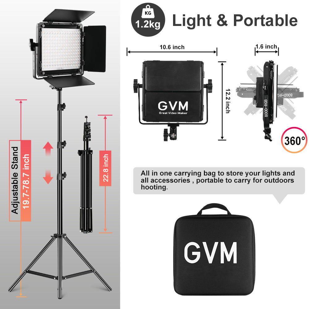 GVM-800D-III 40W Bi-color and RGB Video Panel Light(1-Light Kit)
