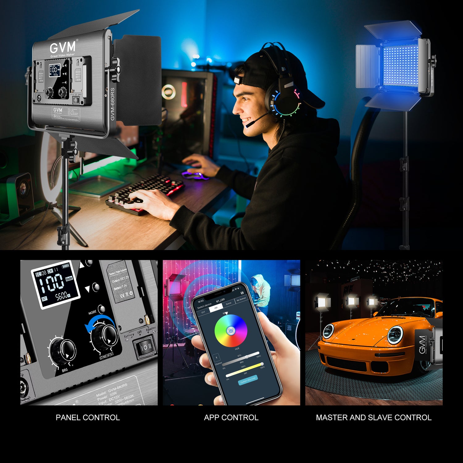 GVM RGB LED Video Light with Lighting Kits, 680RS 50W Led Panel Light with Bluetooth Control, 1 Packs Photography Lighting for YouTube Studio, Video Shooting, Gaming, Streaming, Conference(Buy One Get One Free)