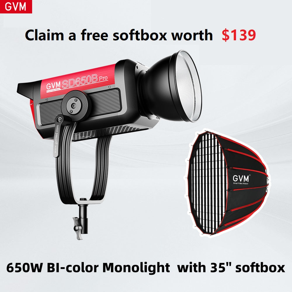 GVM PRO-SD650B 650W Bi-Color Monolight(V-mount & Mesh Bluetooth)(Includes 1 Free Softbox $139)