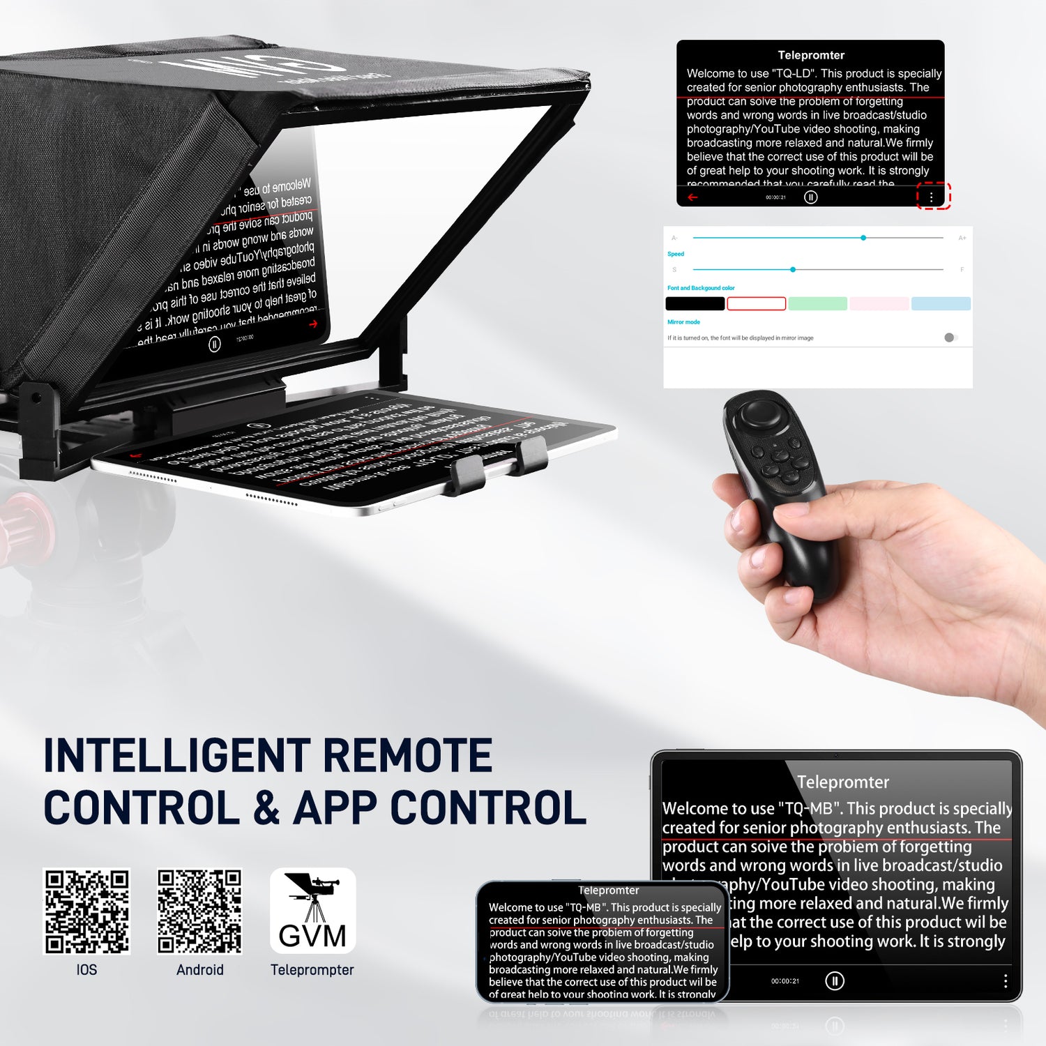GVM Teleprompter TQ-MB for Tablets & Smartphones with Remote Control