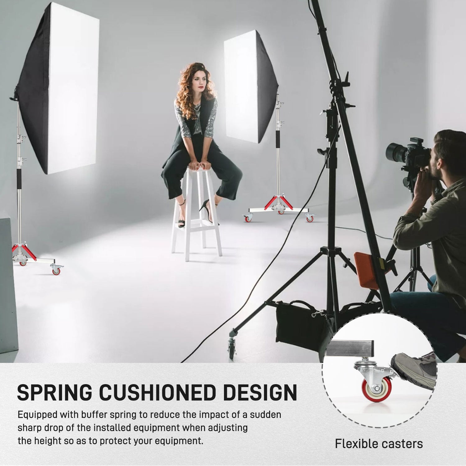 GVM DL300 Professional Rolling Light Stand - Stainless Steel & Aluminum Alloy with Locking Casters for Studio/Outdoor Photography/Videography(118‘’)