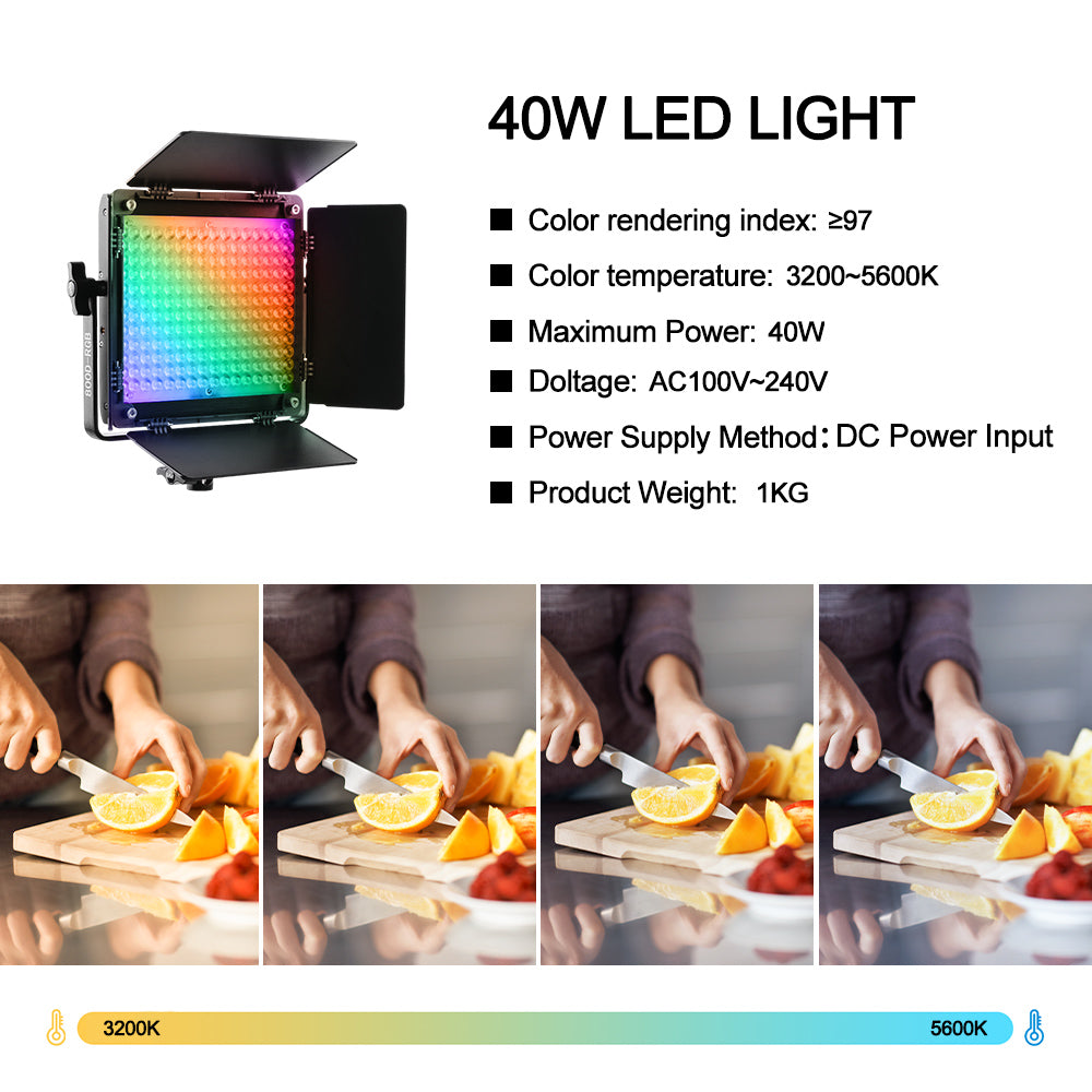 GVM-800D-III 40W Bi-color and RGB Video Panel Light(1-Light Kit)