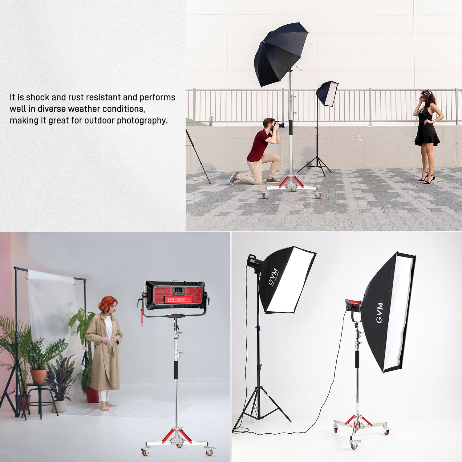 GVM DL300 Professional Rolling Light Stand - Stainless Steel & Aluminum Alloy with Locking Casters for Studio/Outdoor Photography/Videography(118‘’)