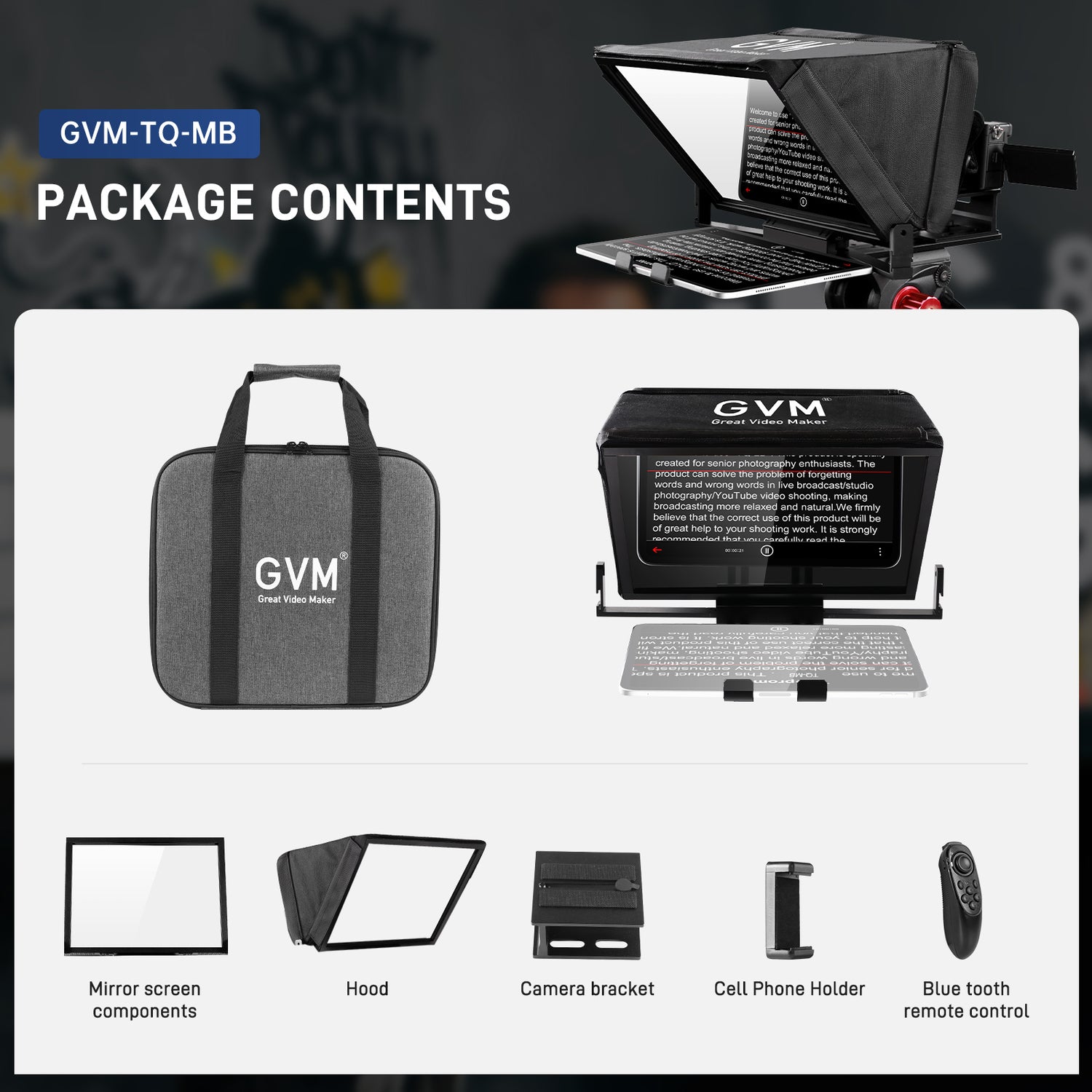 GVM Teleprompter TQ-MB for Tablets & Smartphones with Remote Control