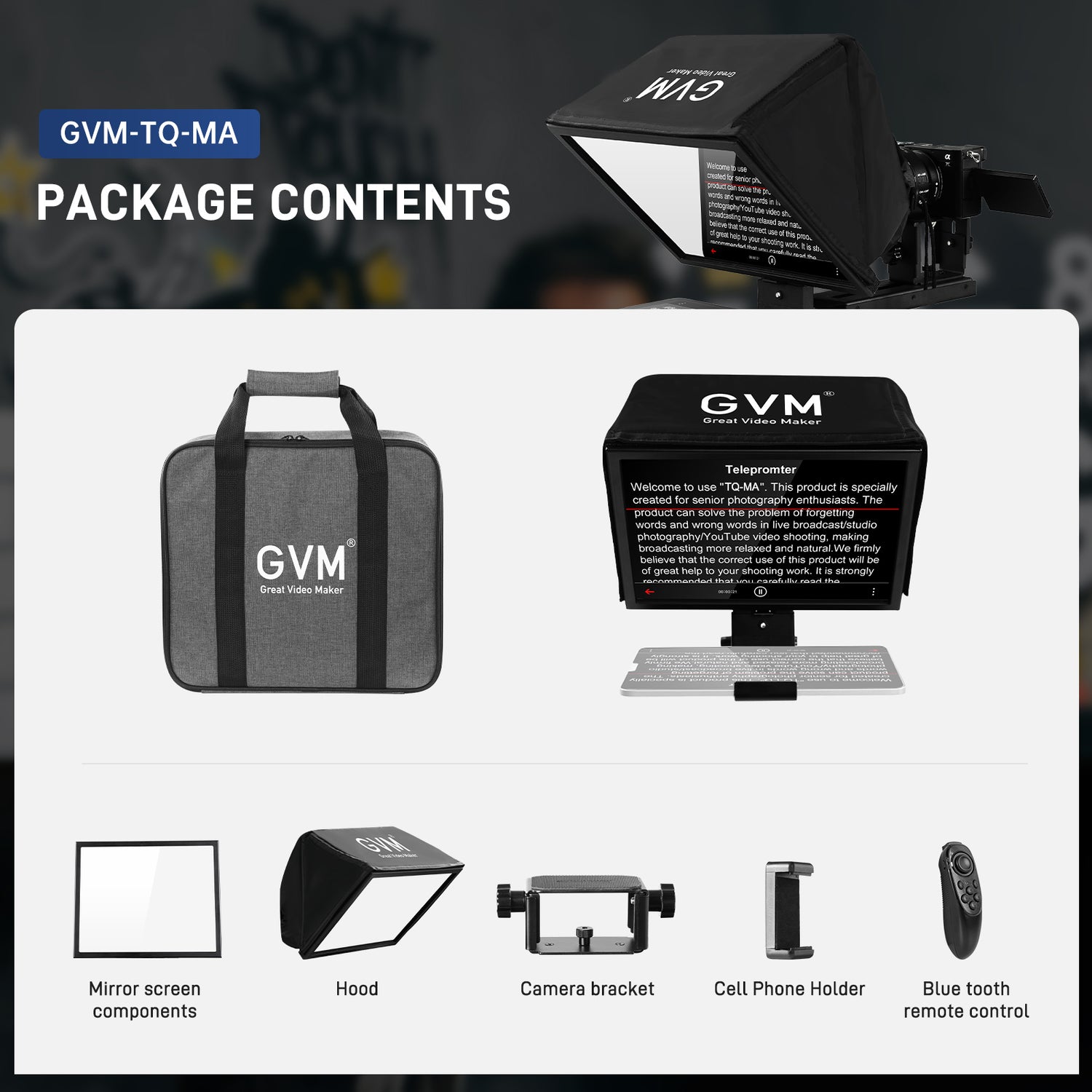 GVM Teleprompter TQ-MA for Tablets & Smartphones with Remote Control