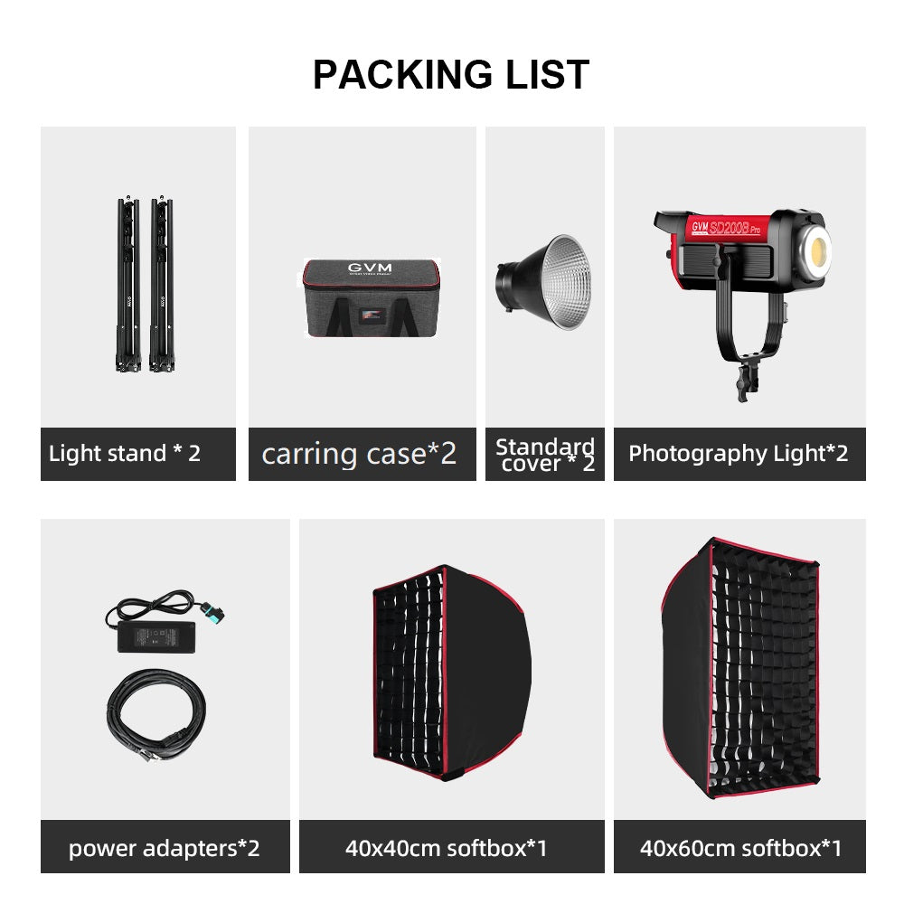 GVM PRO-SD300C 300W RGB&Bi-Color Monolight V-mount Mesh Bluetooth with softbox and light stand(2-Lights kit)