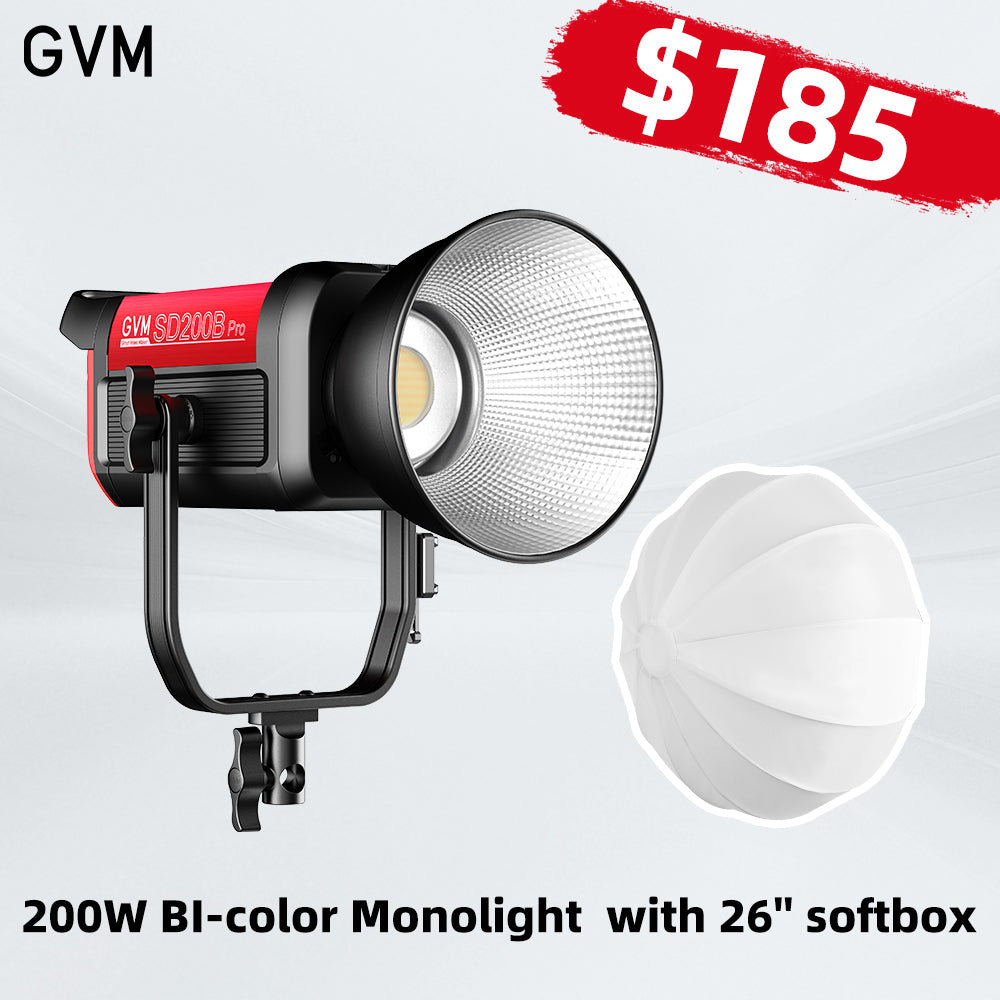 GVM PRO-SD200B 200W Bi-Color Mesh Bluetooth Monolight(Includes a 26'' lantern softbox valued at $99)
