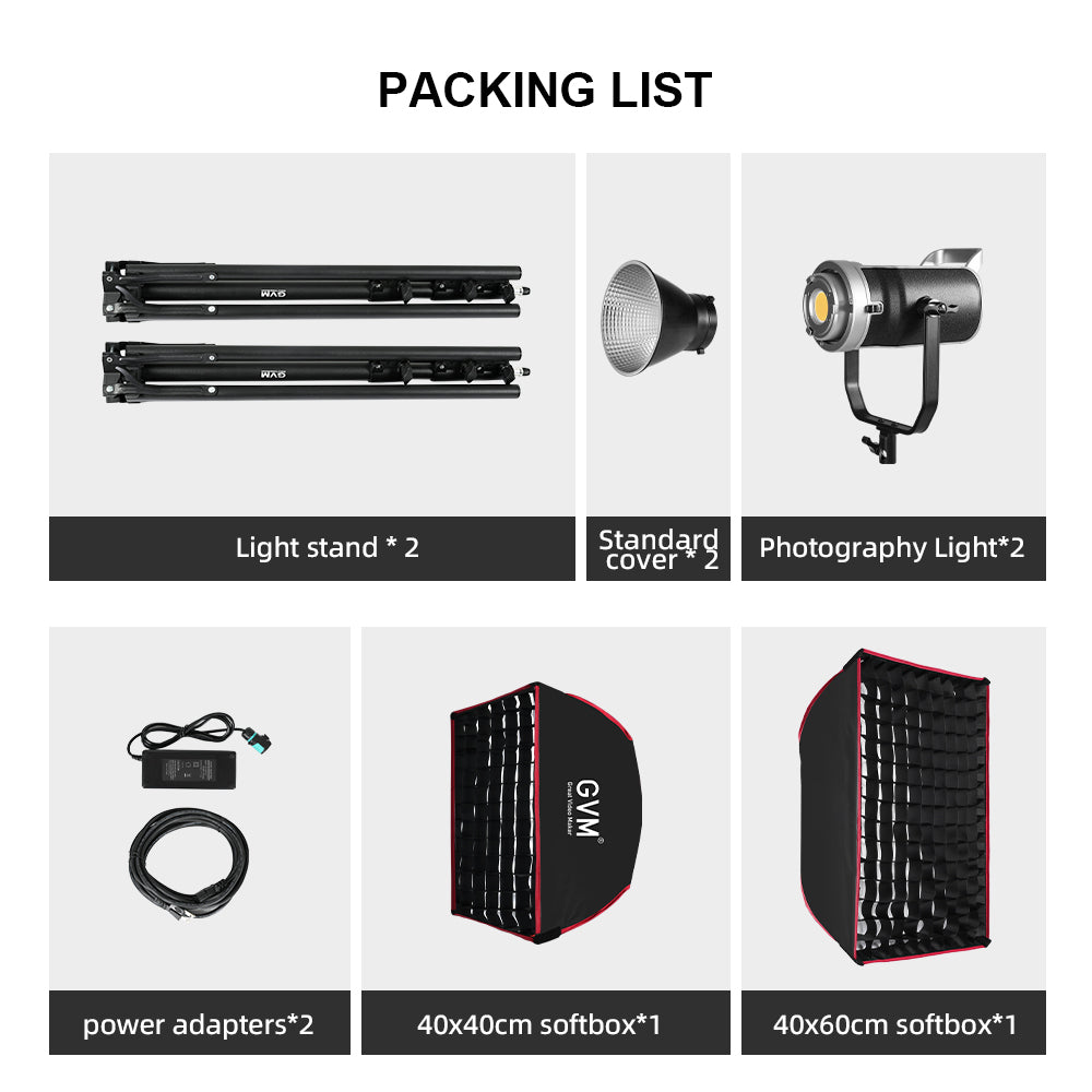 GVM 300W Bi-Color LED Monolight with softbox and light stand(2-Lights kit)