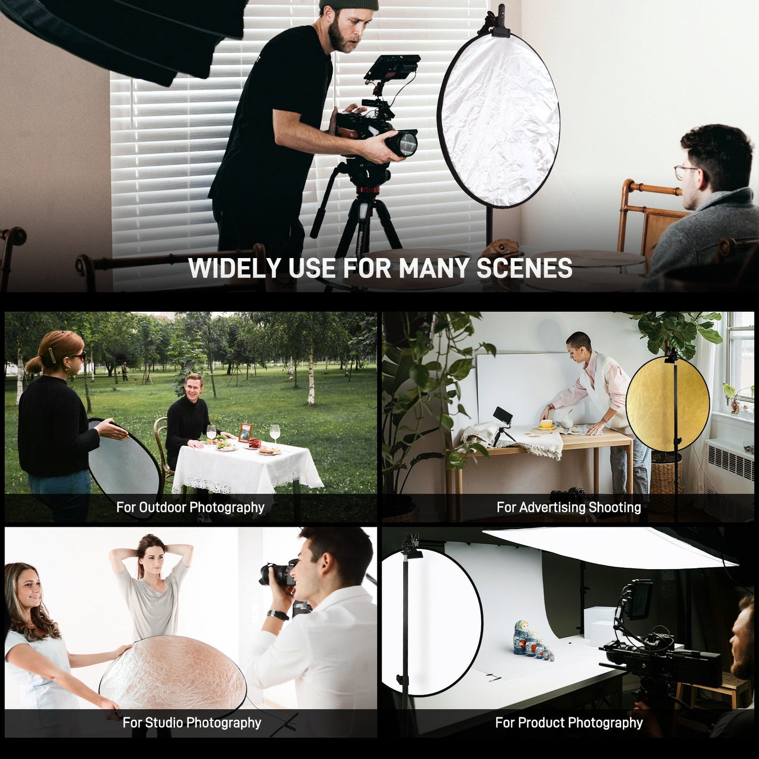 GVM 24 Inch/60cm Photography Reflector, 5 in 1 Reflector Photography Collapsible - Silver, Gold, White, Black, Translucent, Portable Light Reflector with Carry Bag for Outdoor Photography - JIAN CHENG TECHNOLOGY INC.