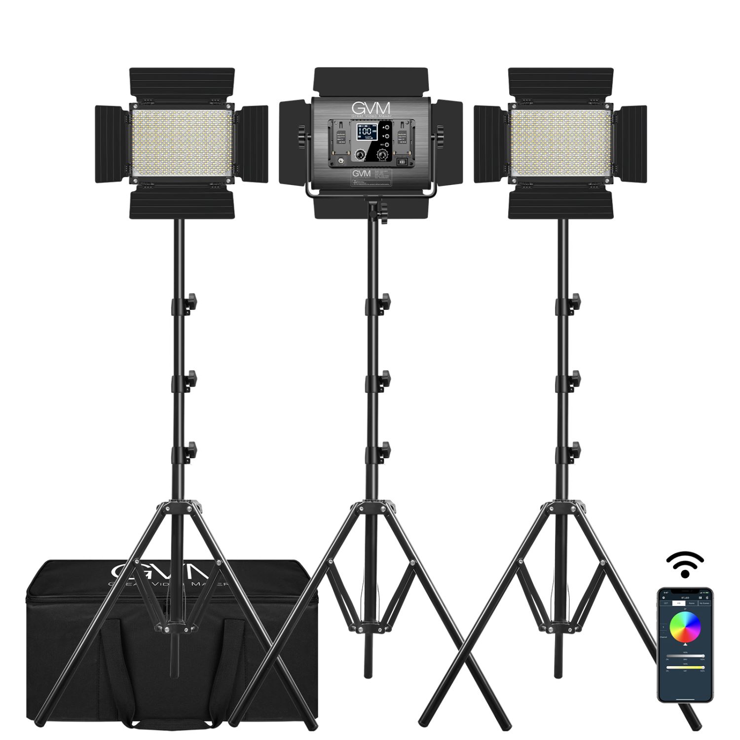 GVM-1000D 45W Bi-Color & RGB 2-Video-Light-Kit - GVMLED