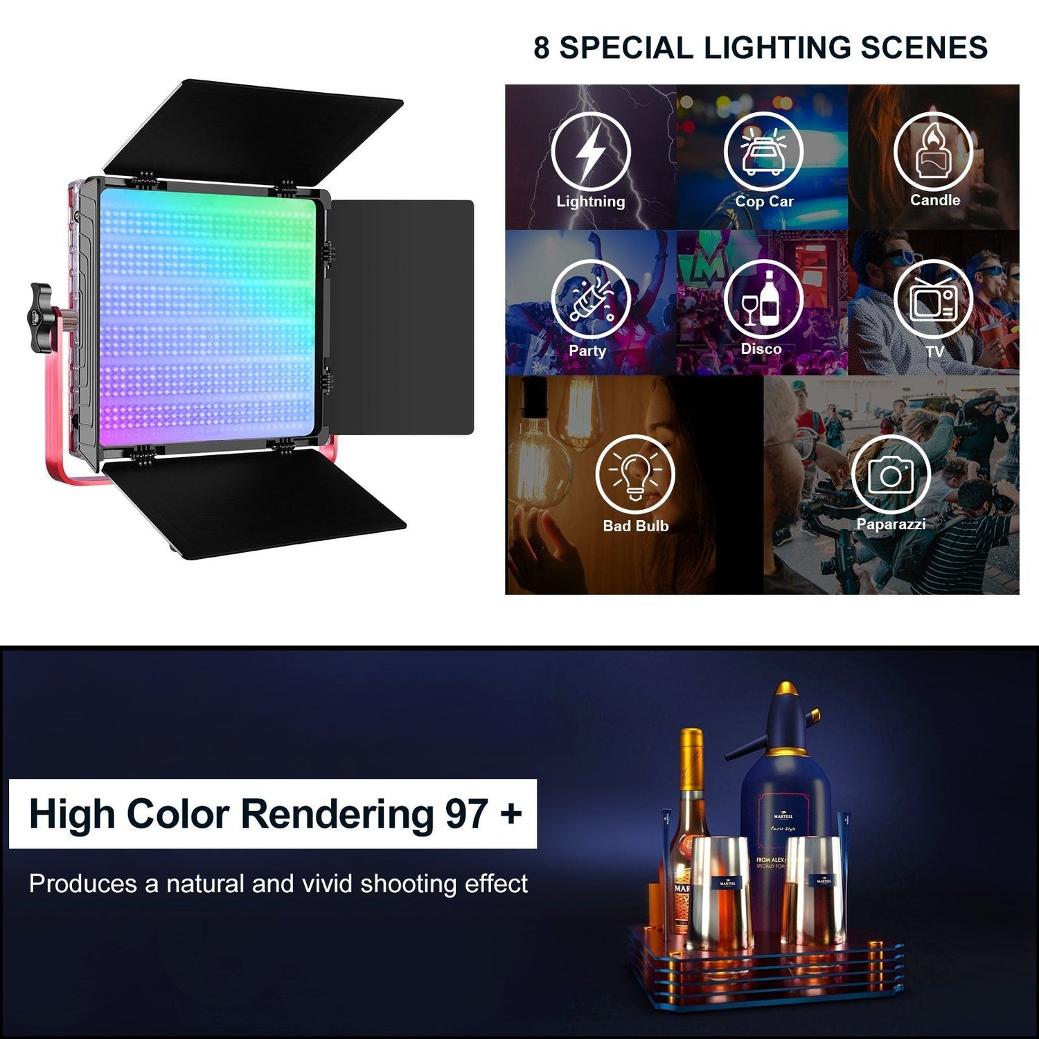 GVM-1200D 50W Bi-Color+50W RGB Video Light Dual Lamp Set - GVMLED