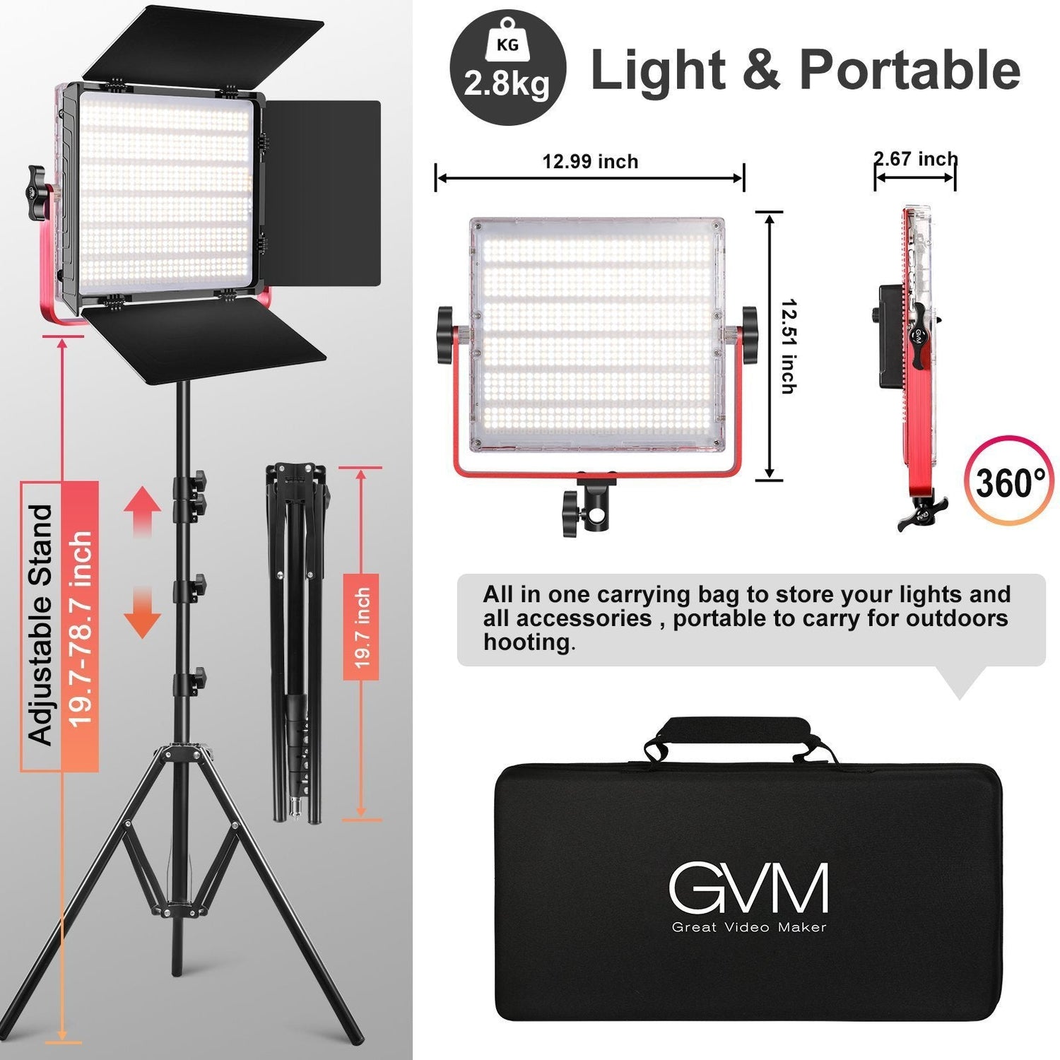 GVM-1200D 50W Bi-Color+50W RGB Video Light Dual Lamp Set - GVMLED