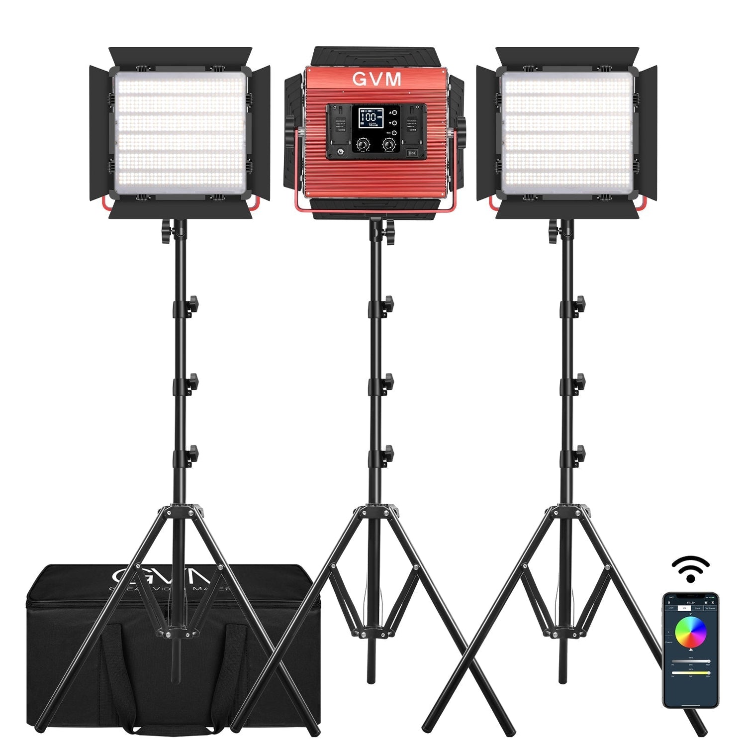 GVM-1200D 50W Bi-Color&RGB 3 lamp-led Video Light kit - GVMLED