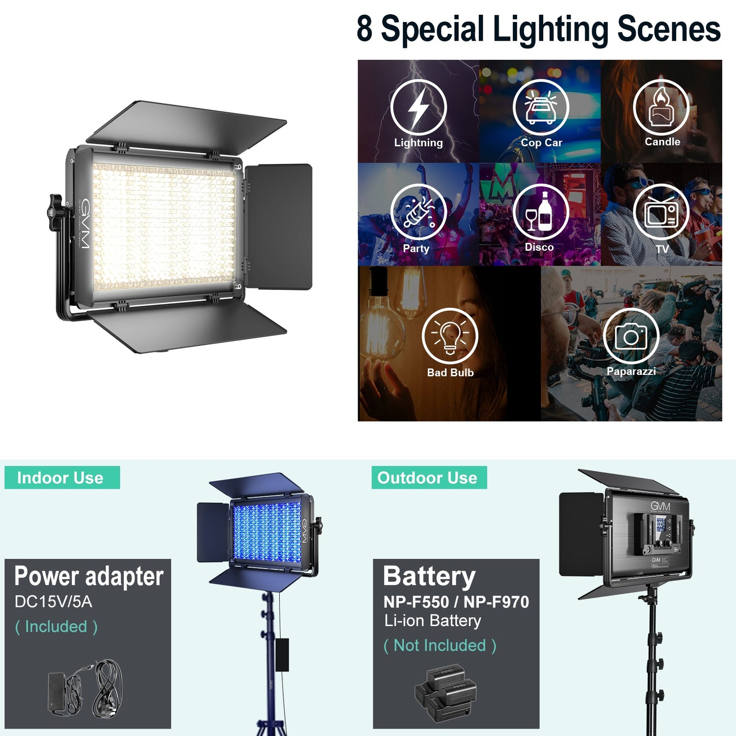 GVM-1500D 75W Powerful Bi-color and RGB Video Panel Light 2-Light-Kit - GVMLED