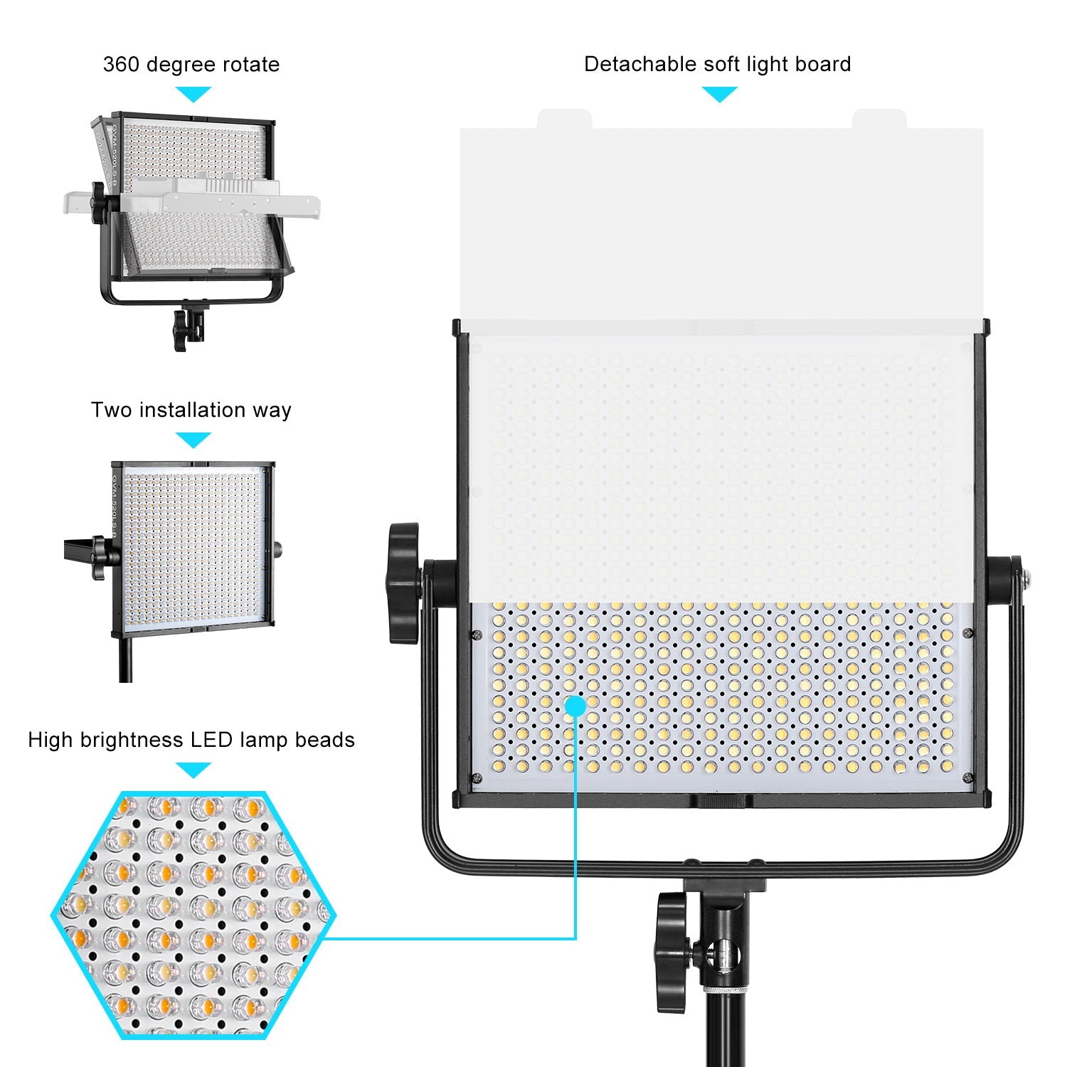 GVM-520S 30W High Beam High Brightness Bi-Color LED VIdeo Light (No Four-Way Barndoor) - GVMLED