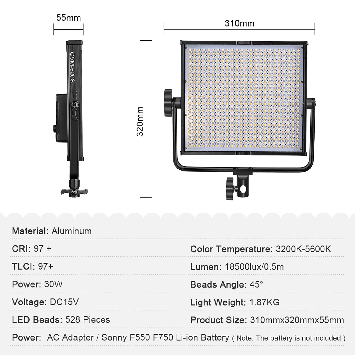 GVM-520S 30W High Beam High Brightness Bi-Color LED VIdeo Soft Light - GVMLED