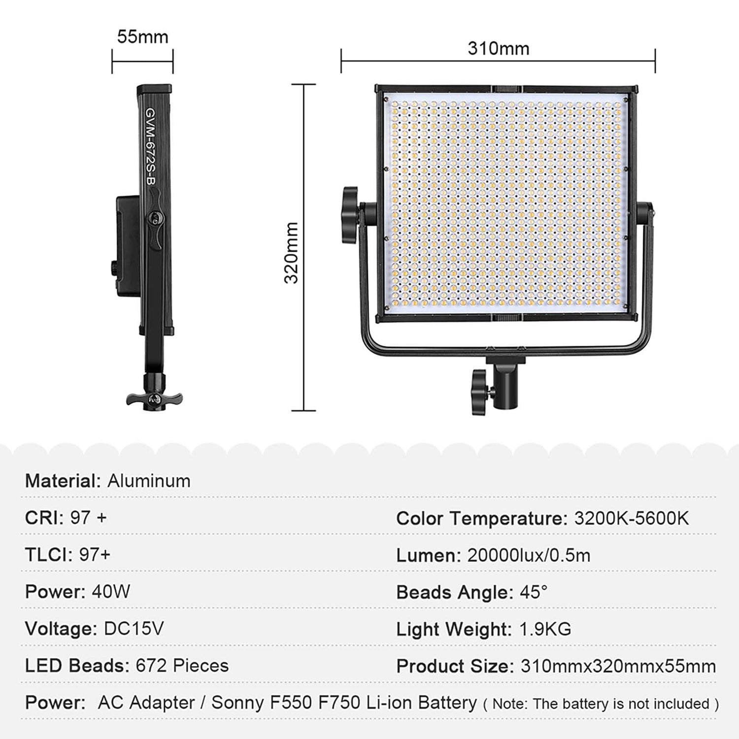 GVM-672S 40W High Beam High Brightness Bi-Color LED VIdeo Soft Light - GVMLED