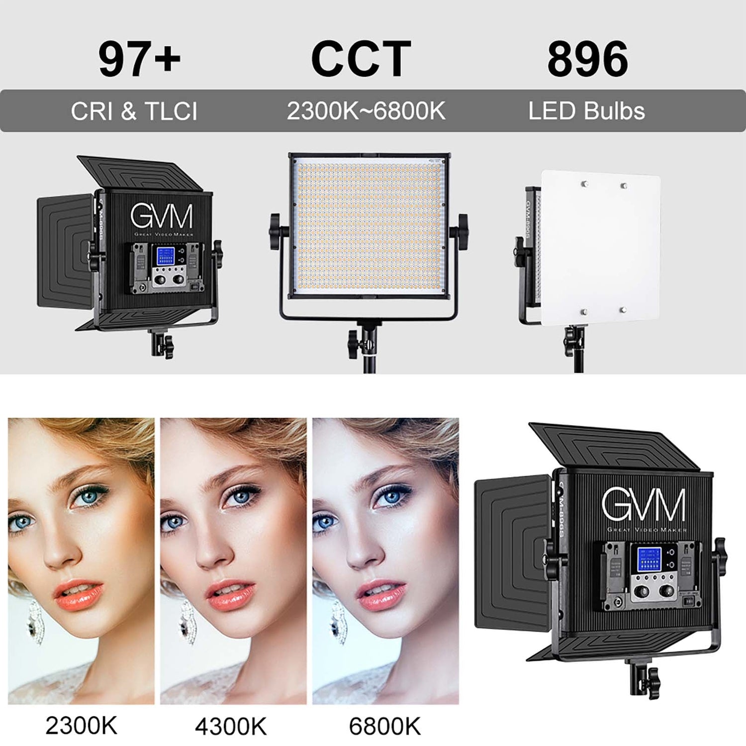 gvm 896s led studio video light bi color 2 light kit - GVMLED