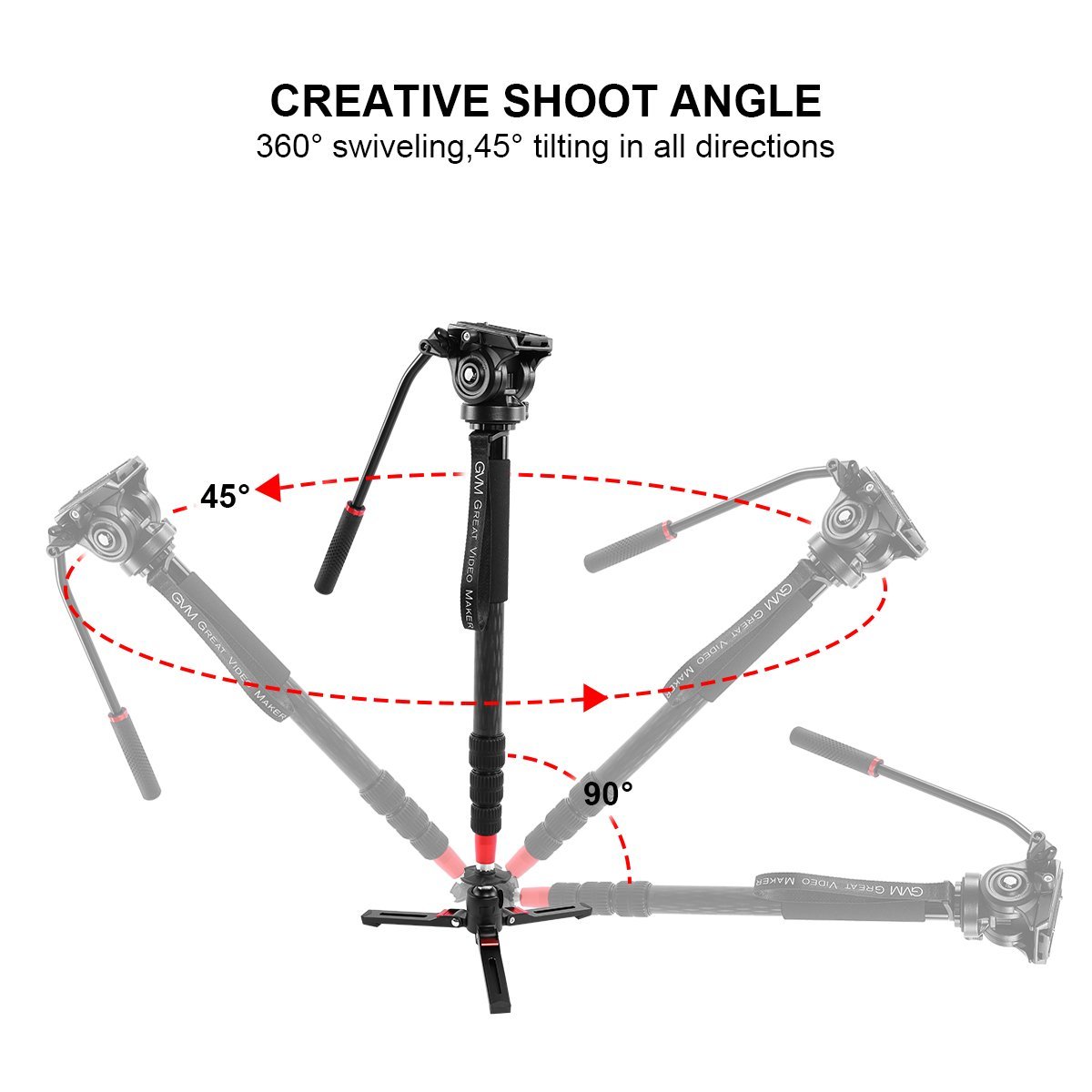 GVM G169 Carbon Fiber 4-Section Monopod with Video Fluid Head - GVMLED