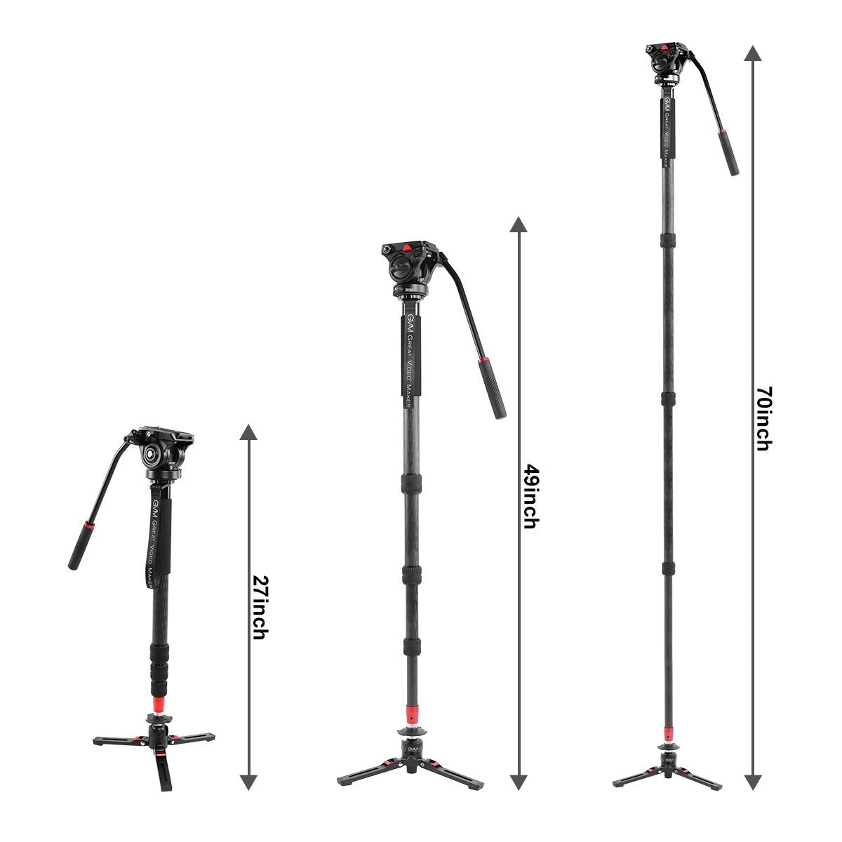 GVM G169 Carbon Fiber 4-Section Monopod with Video Fluid Head - GVMLED