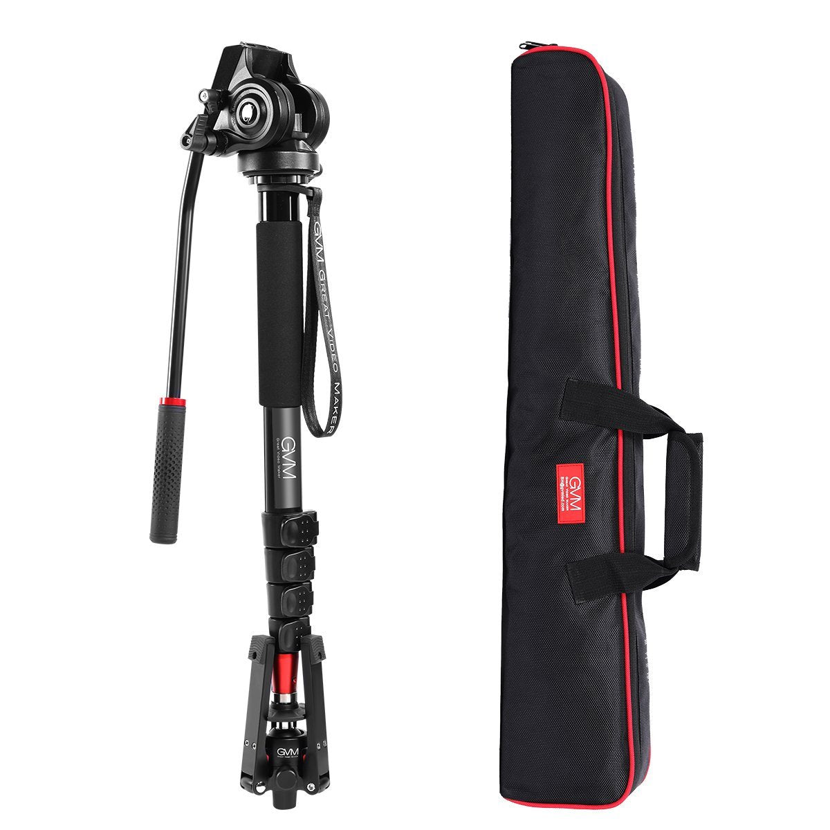 GVM  G175 Alluminum Alloy 5-Section Monopod with Video Fluid Head - GVMLED