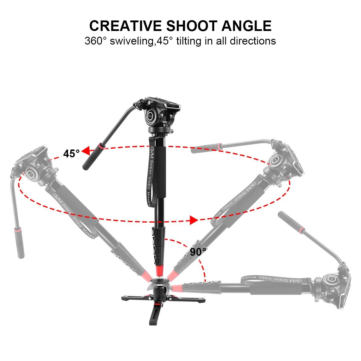 GVM  G175 Alluminum Alloy 5-Section Monopod with Video Fluid Head - GVMLED