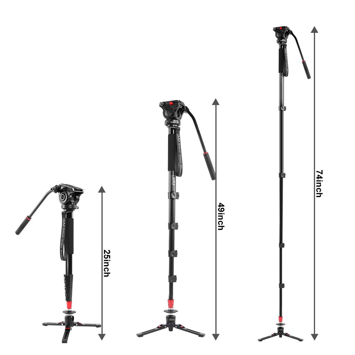 GVM  G175 Alluminum Alloy 5-Section Monopod with Video Fluid Head - GVMLED