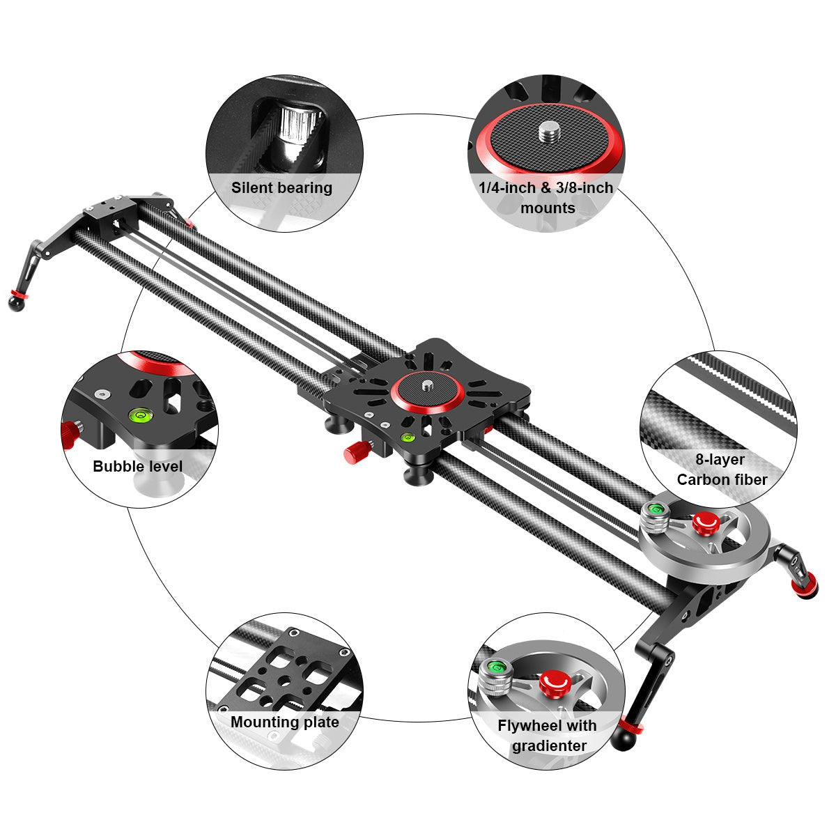 GVM GP-80FW Carbon Fiber Camera Slider with Flywheel (33