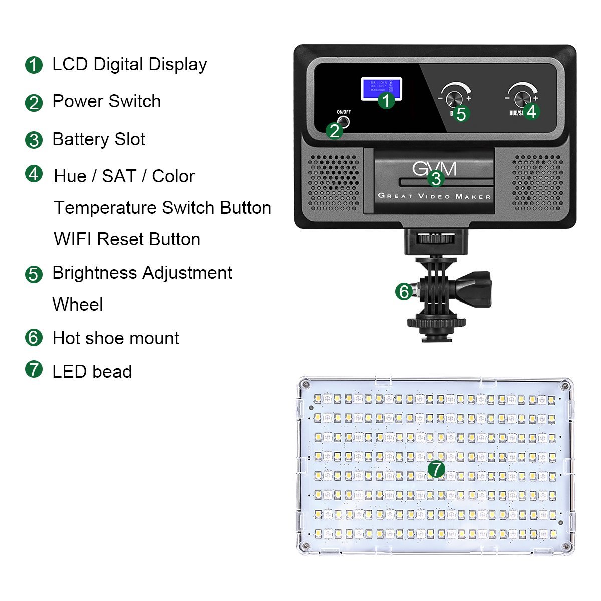 GVM-RGB-10S Professional Video RGB on Camera Video Light with Control Knob - GVMLED