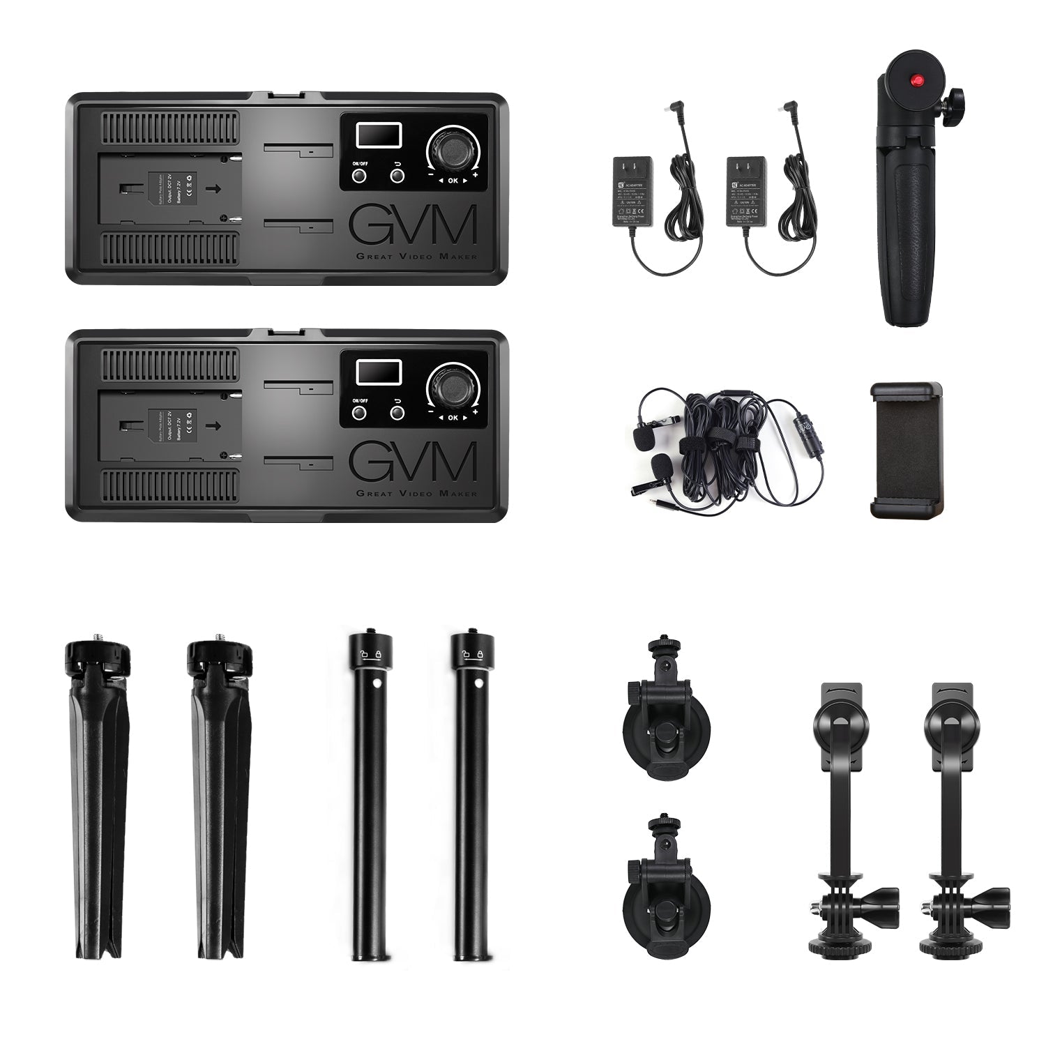 GVM RGB20W On-Camera RGB & Bi-color LED Video Light 2-Light Kit Set with Bluetooth App Control & Power Supplies - GVMLED