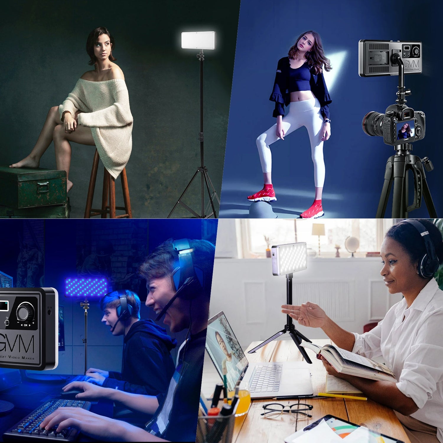 GVM-S20WB1L Dual-Light Set - Bi-Color Temperature On-Camera Lights - Adapter (9V/3A) 2m Cable Length - Desktop Stand - GVMLED