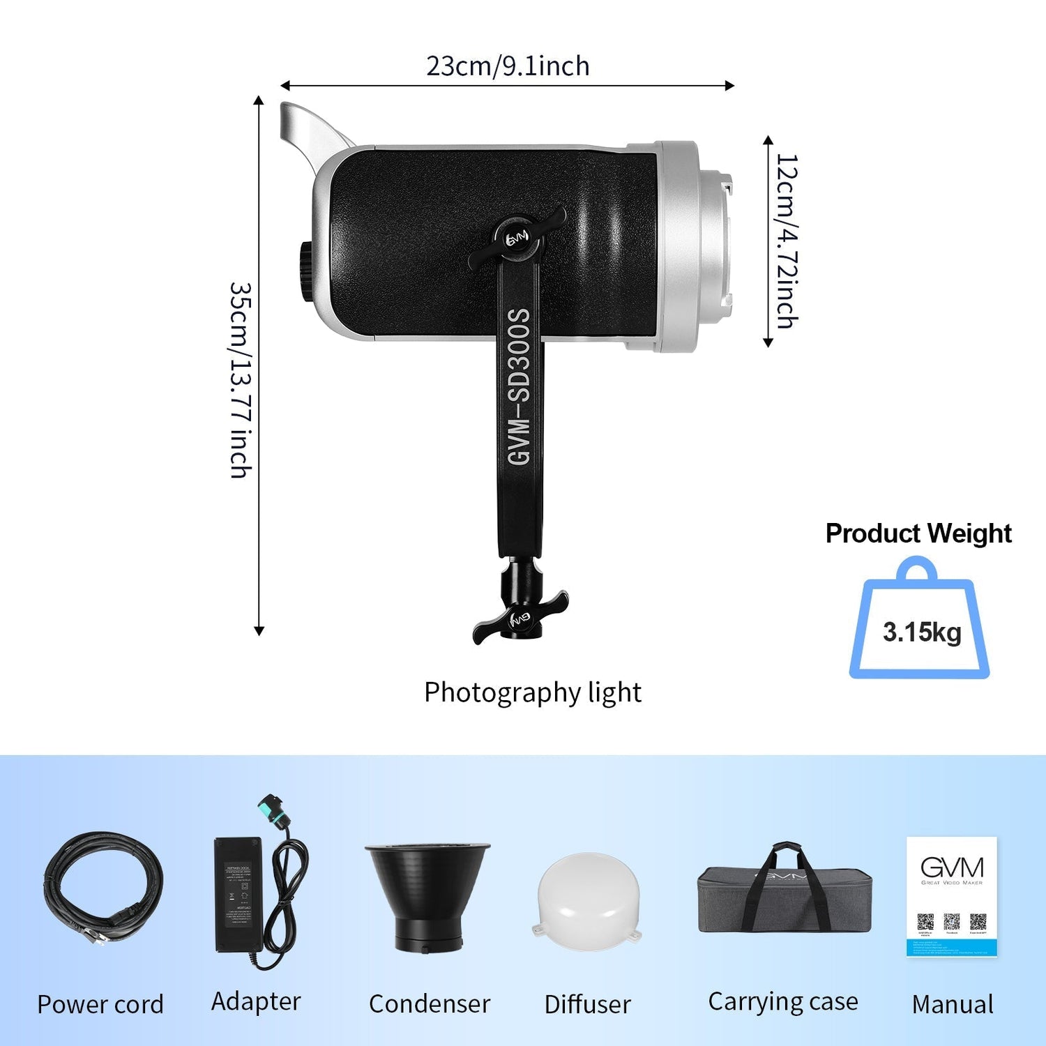 GVM-SD300S 300WDaylight High Power LED Spotlight Daylight Kit (BOGO) - GVMLED