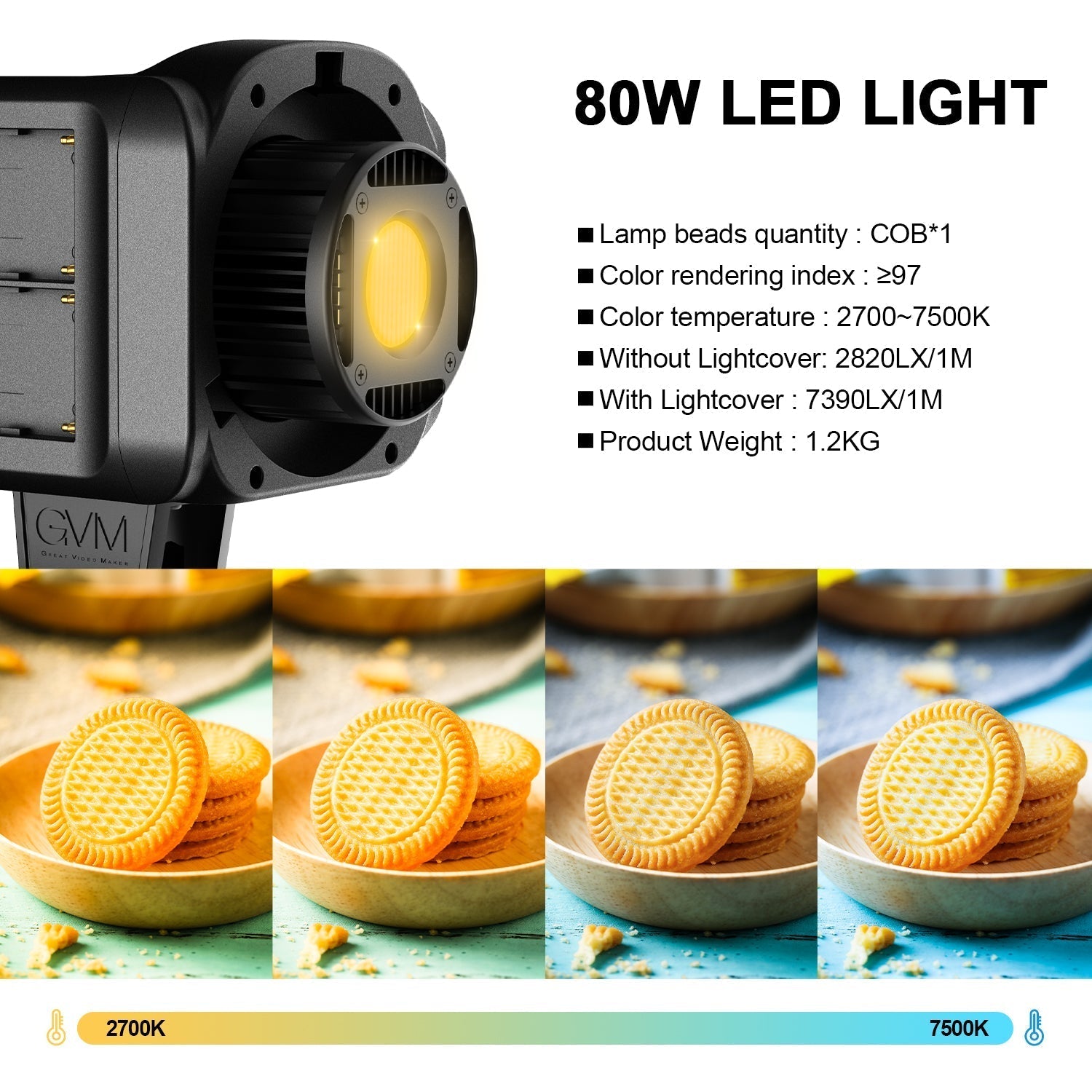 GVM SD80D 80w Bi-Color Spoltlight Daylight 3 kits(battery NPF 750) - GVMLED