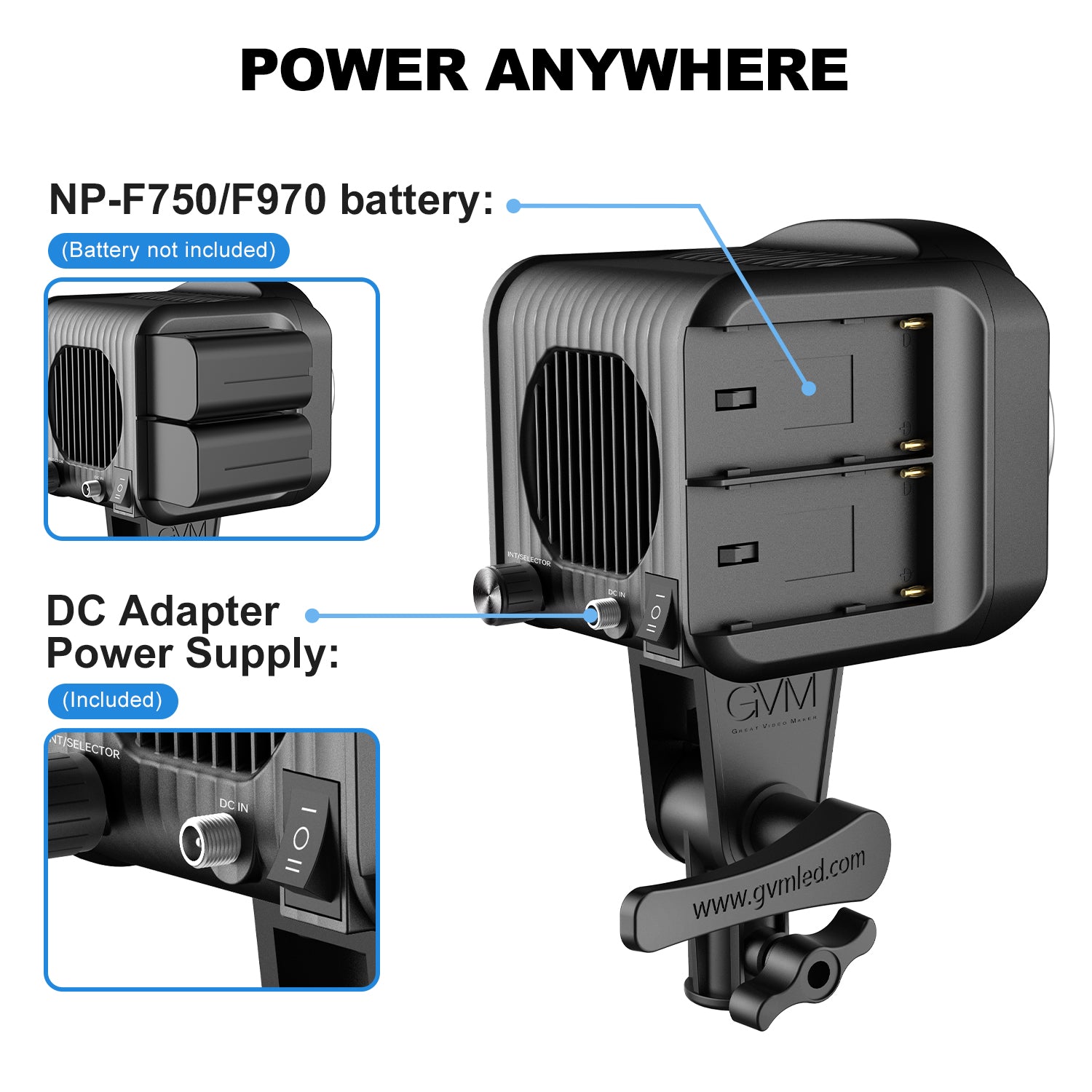GVM SD80D 80w Bi-Color Spoltlight Daylight 3 kits(battery NPF 750) - GVMLED