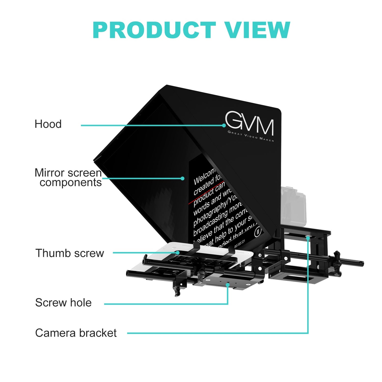 GVM TQ-L Teleprompter for Tablets and Smartphones with Bluetooth Remote and App - GVMLED