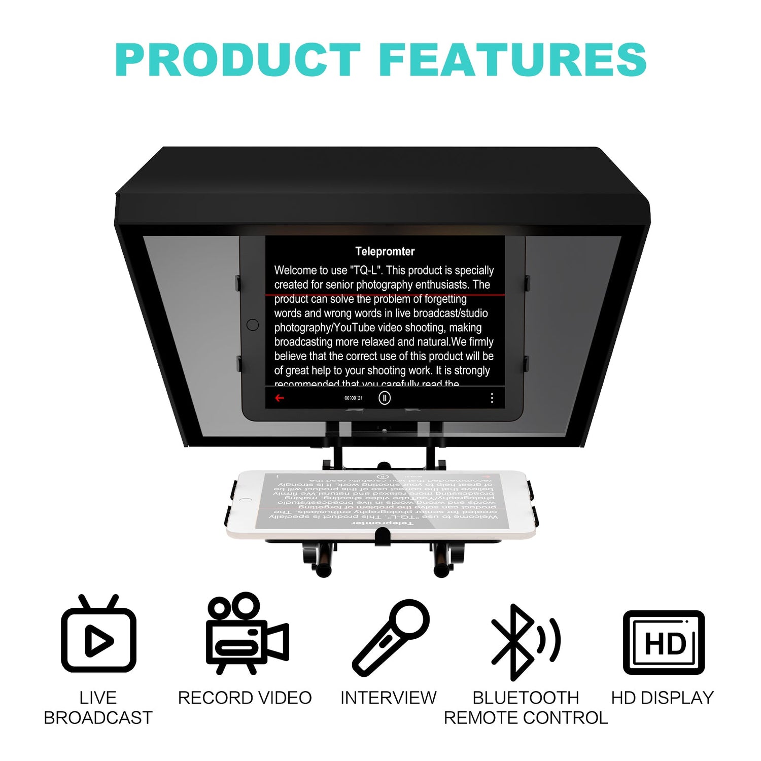 GVM TQ-L Teleprompter for Tablets and Smartphones with Bluetooth Remote and App - GVMLED