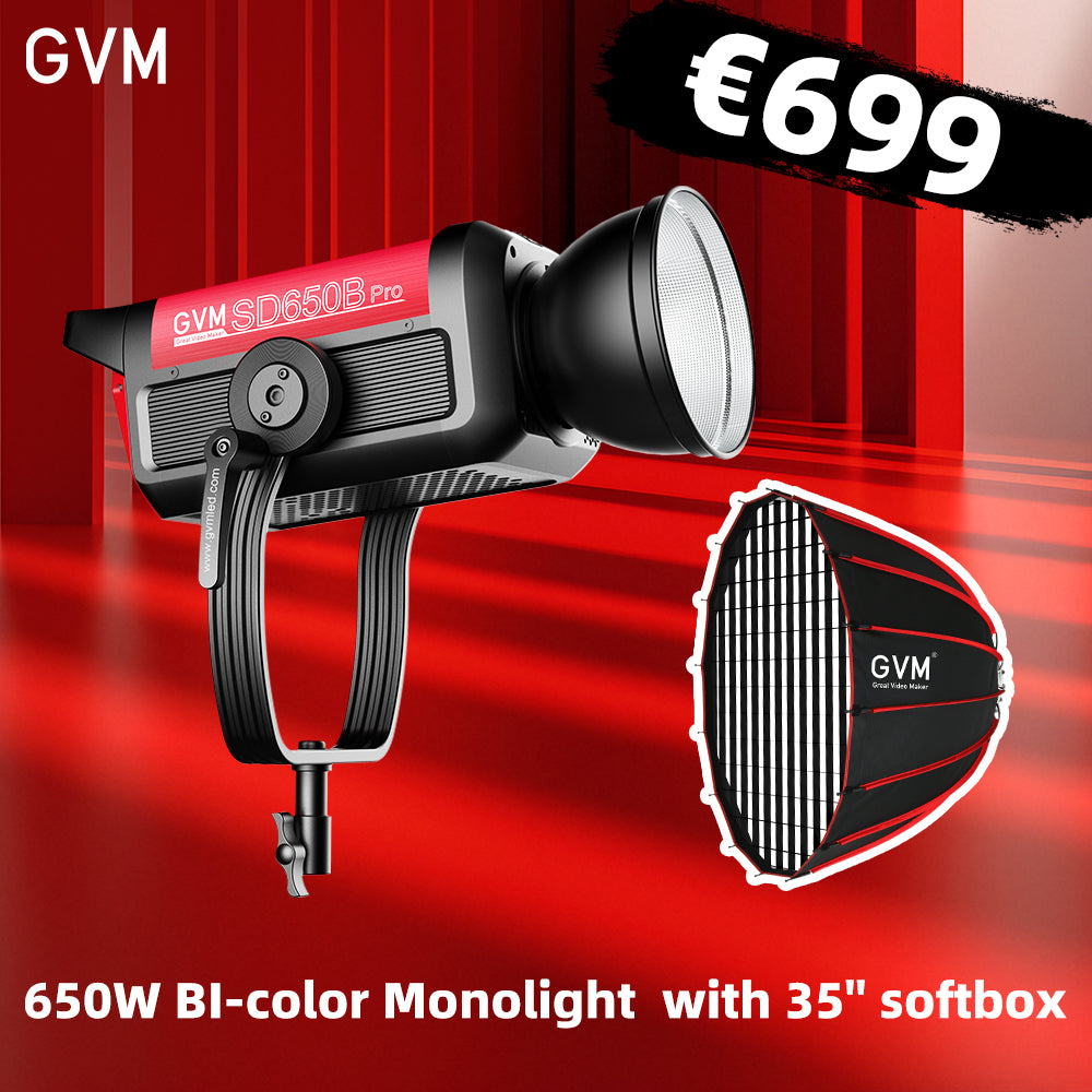 GVM PRO-SD650B 650W Waterproof Bi-Color Monolight(V-mount & Mesh Bluetooth)(Get 1 Softbox Free value $139)