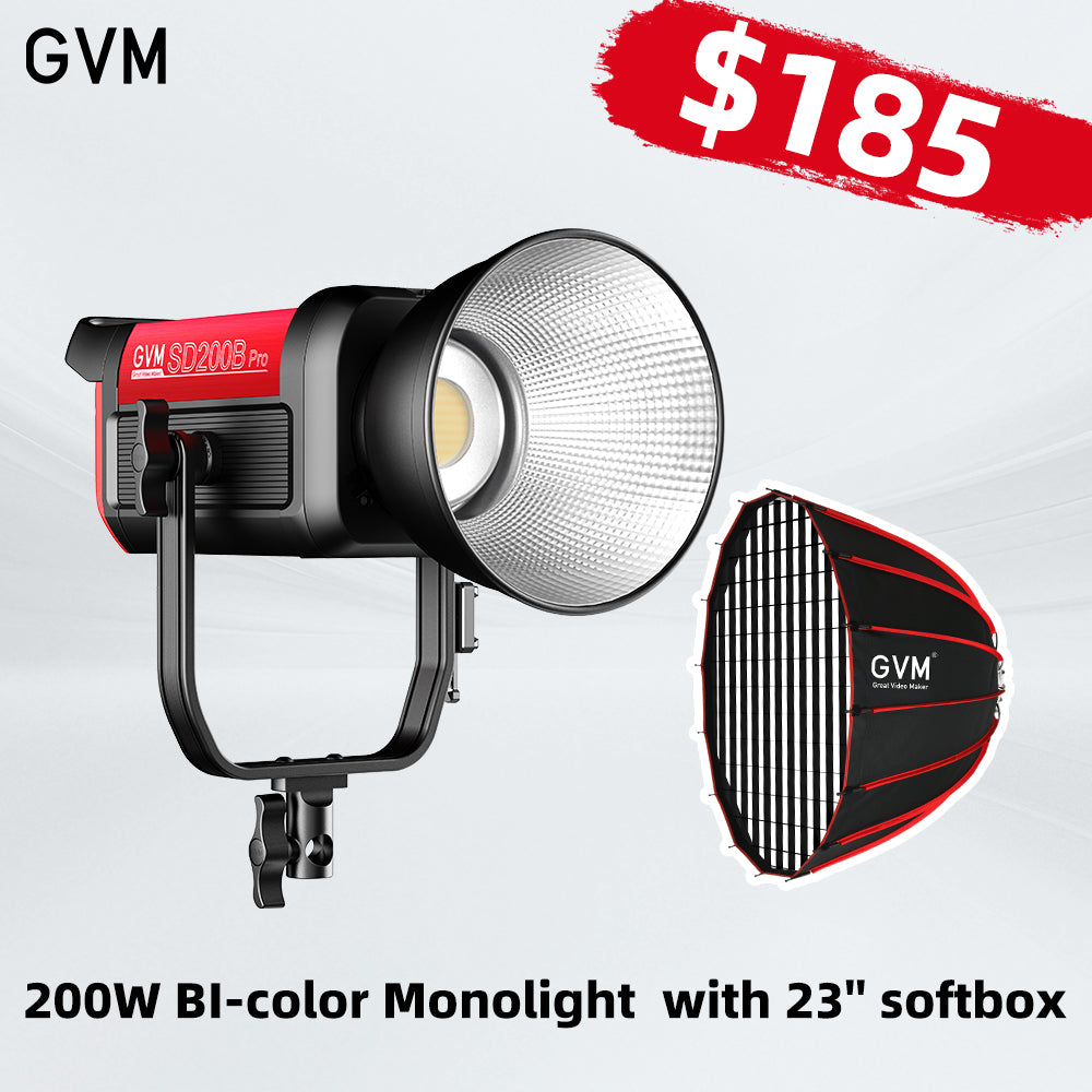 GVM PRO-SD200B 200W Bi-Color Mesh Bluetooth Monolight(Includes a 23'' softbox valued at $109.99)
