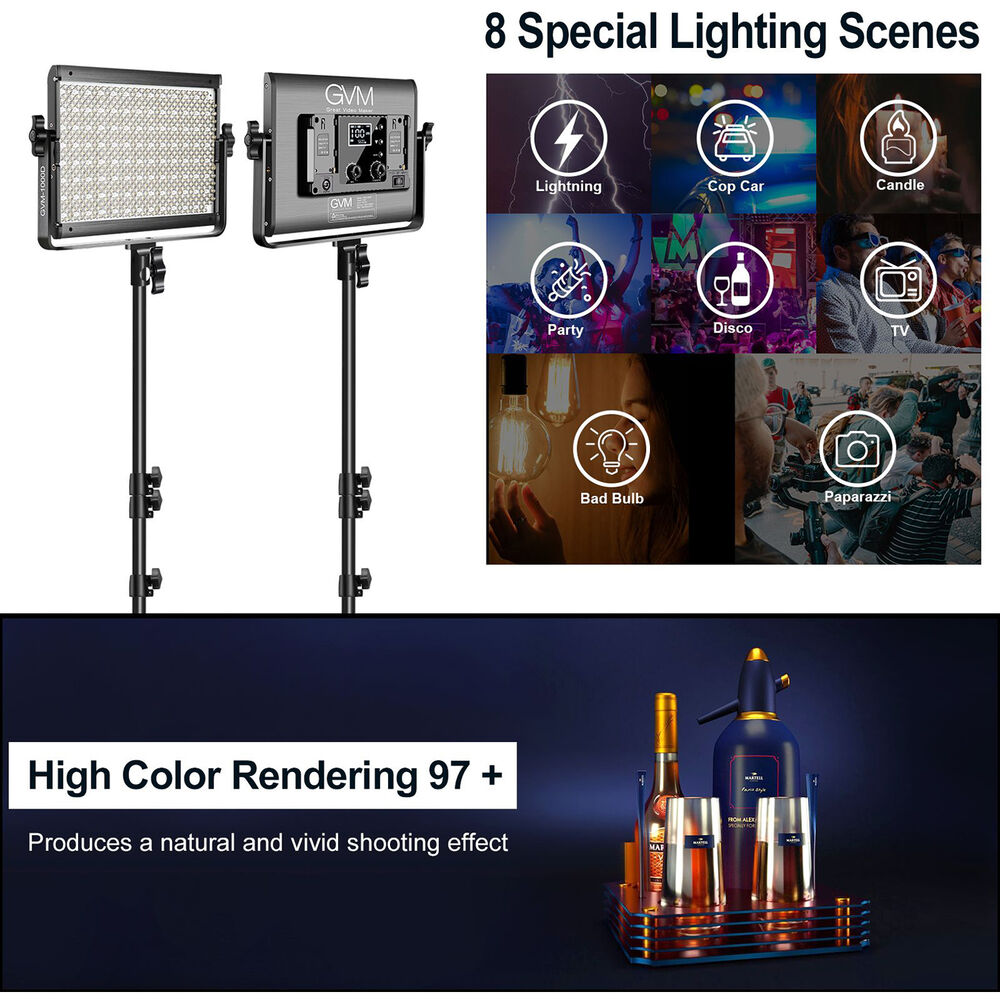 GVM-1000D 45W Bi-Color & RGB Video Light(3-Light Kit) - GVM