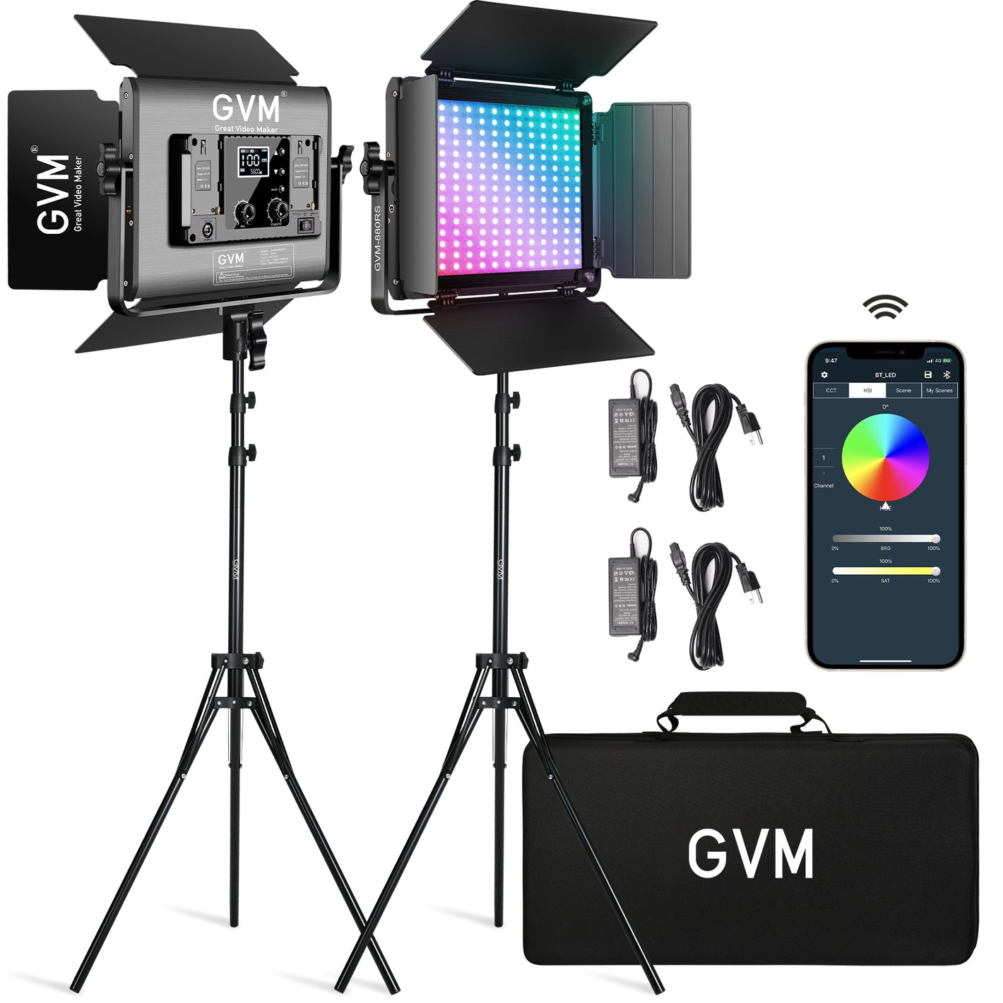 GVM RGB LED Video Light with Lighting Kits, 880RS 60W Led Panel Light with Bluetooth Control, 2 Packs Photography Lighting for YouTube Studio, Video Shooting, Gaming, Streaming, Conference - GVM