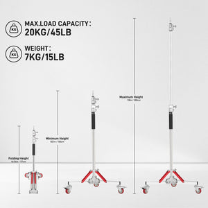 GVM DL300  Professional Rolling Light Stand - Stainless Steel & Aluminum Alloy with Locking Casters for Studio/Outdoor Photography/Videography(118‘’)