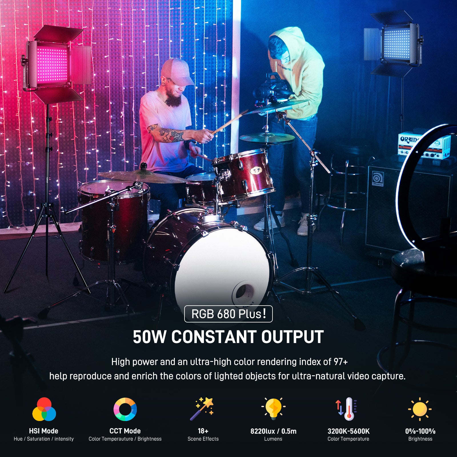 GVM RGB LED Video Light with Lighting Kits, 680RS 50W Led Panel Light with Bluetooth Control, 2 Packs Photography Lighting for YouTube Studio, Video Shooting, Gaming, Streaming, Conference - GVM