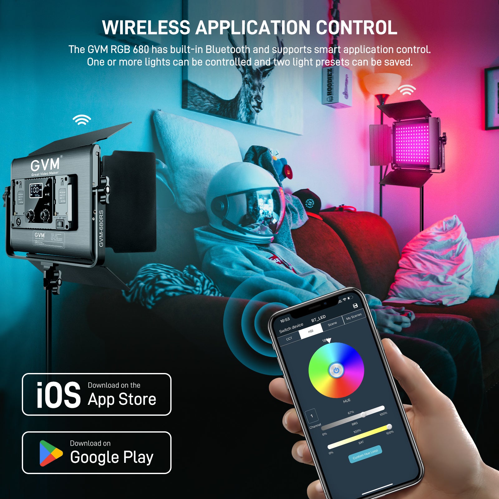 GVM RGB LED Video Light with Lighting Kits, 680RS 50W Led Panel Light with Bluetooth Control, 2 Packs Photography Lighting for YouTube Studio, Video Shooting, Gaming, Streaming, Conference - GVM