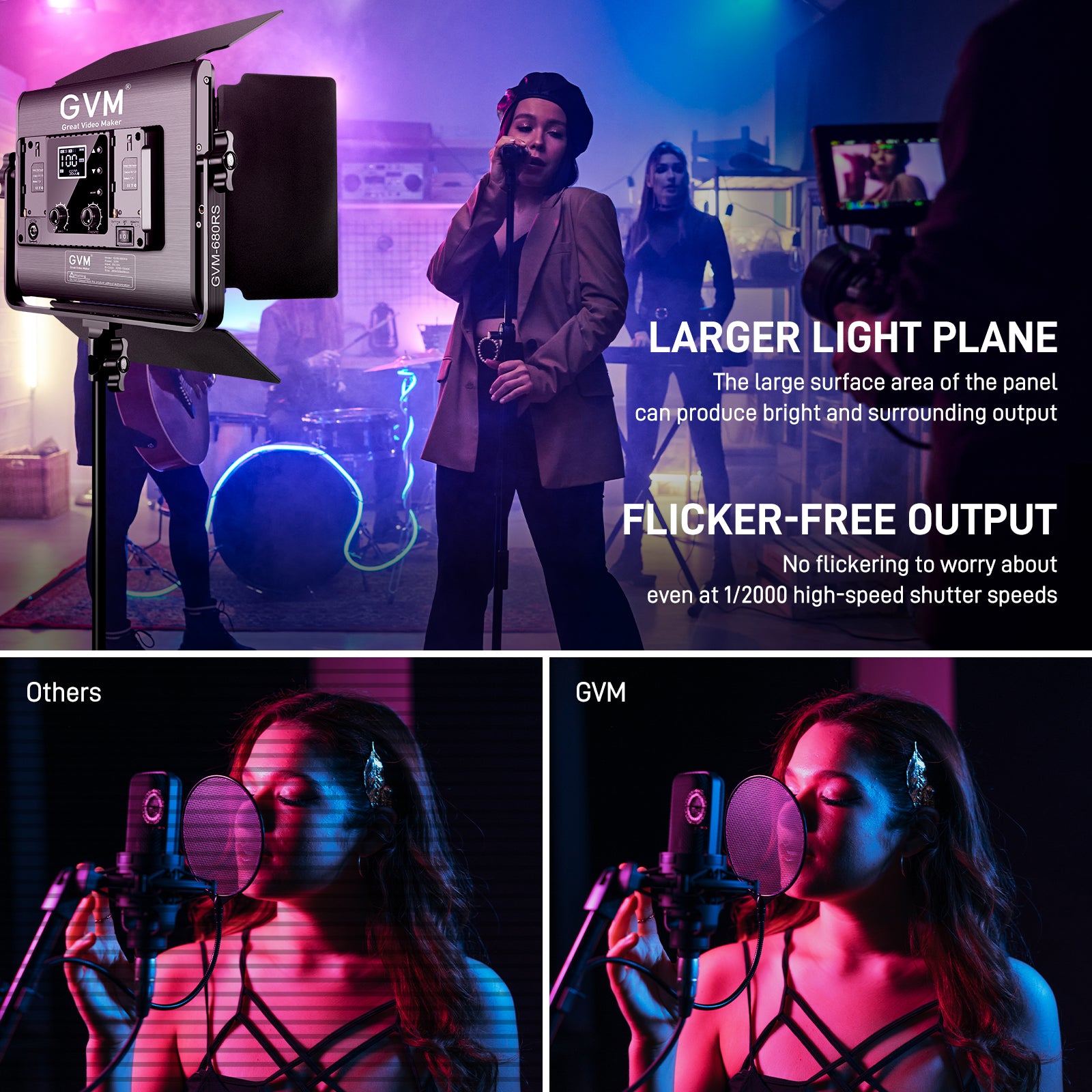 GVM RGB LED Video Light with Lighting Kits, 680RS 50W Led Panel Light with Bluetooth Control, 2 Packs Photography Lighting for YouTube Studio, Video Shooting, Gaming, Streaming, Conference - GVM