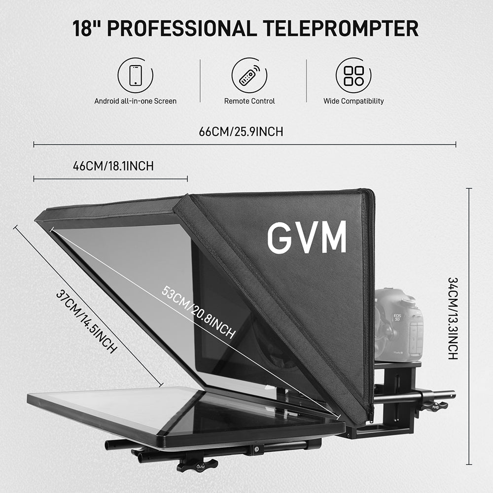 Gvm Teleprompter Travel Kit With 18.5 Android All In One Monitor And Flight Case